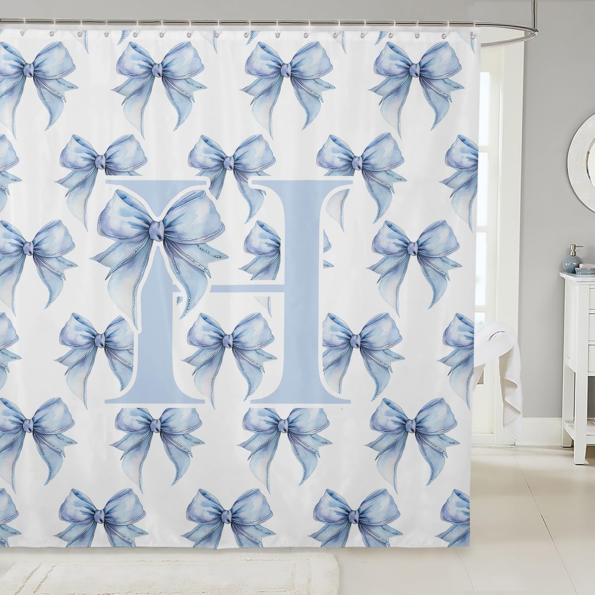 Feelyou Cute Blue Bow Shower Curtain for Bathroom Decor 72"x78"