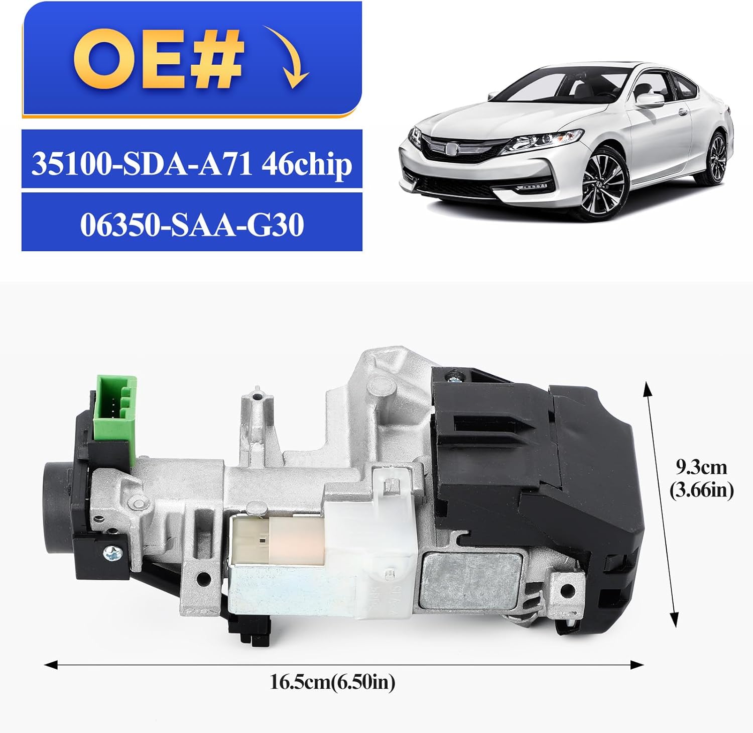 35100-SDA-A71 Ignition Switch Lock Cylinder & Left/Right Door Lock Cylinder with 2 Chip Keys for Honda 08-16 Accord, 06-11 Civic, 07-11 CR-V, 09-11 FIT, 07-11 Odyssey (with Chip ID46 Keys)