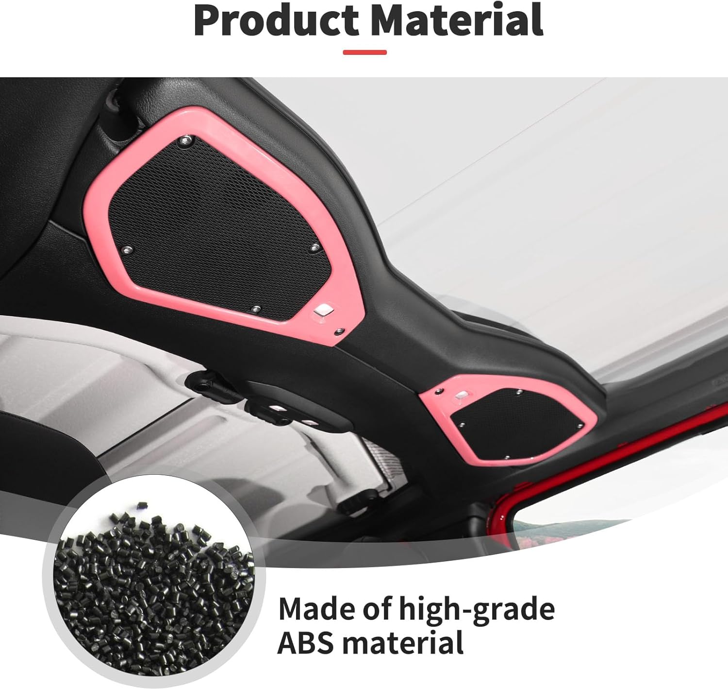 JWWY for Jeep JL Speaker Audio Player Trim Top & A Pillar Cover Trim for 2024-2025 Jeep Wrangler JL JLU & Gladiator JT 4xe Interior Accessories ABS 4PCS Pink