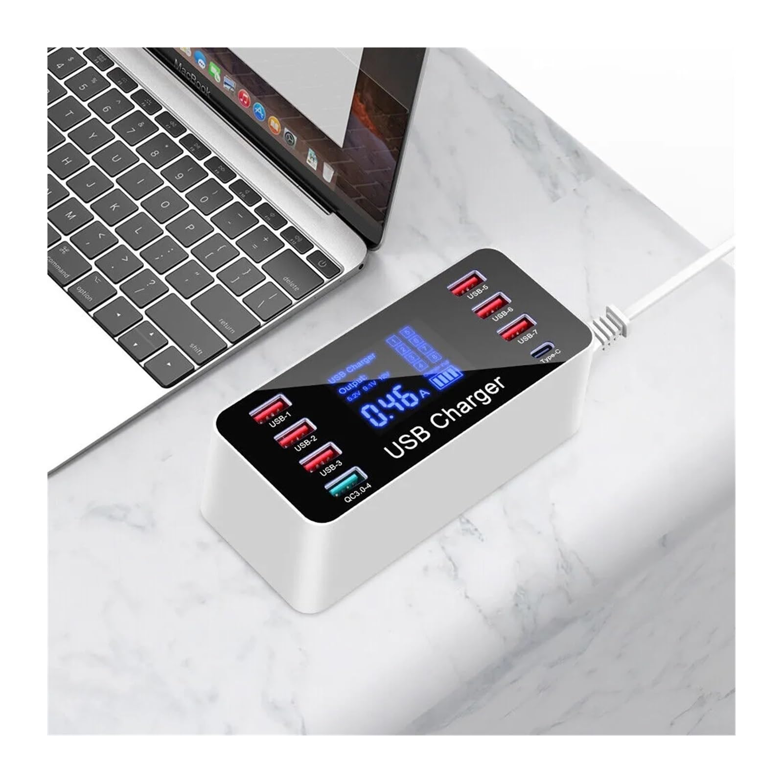Caricatore USB C, Stazione di ricarica for caricabatterie da muro con hub desktop veloce multi USB a 8 porte Quick Charge 3.0, Veloce, Efficiente e Versatile