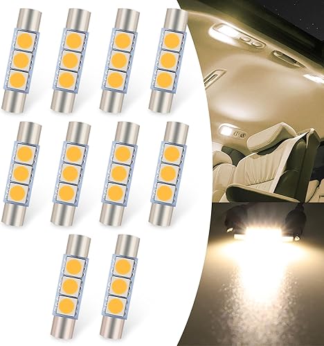 dawfall Pack-10 Car 28mm LED Light, 1.1" x 0.24" 5050-3SMD 180 Degree Bright Indoor Light Bulb Replacement, Reading Light Roof Light Makeup Light,