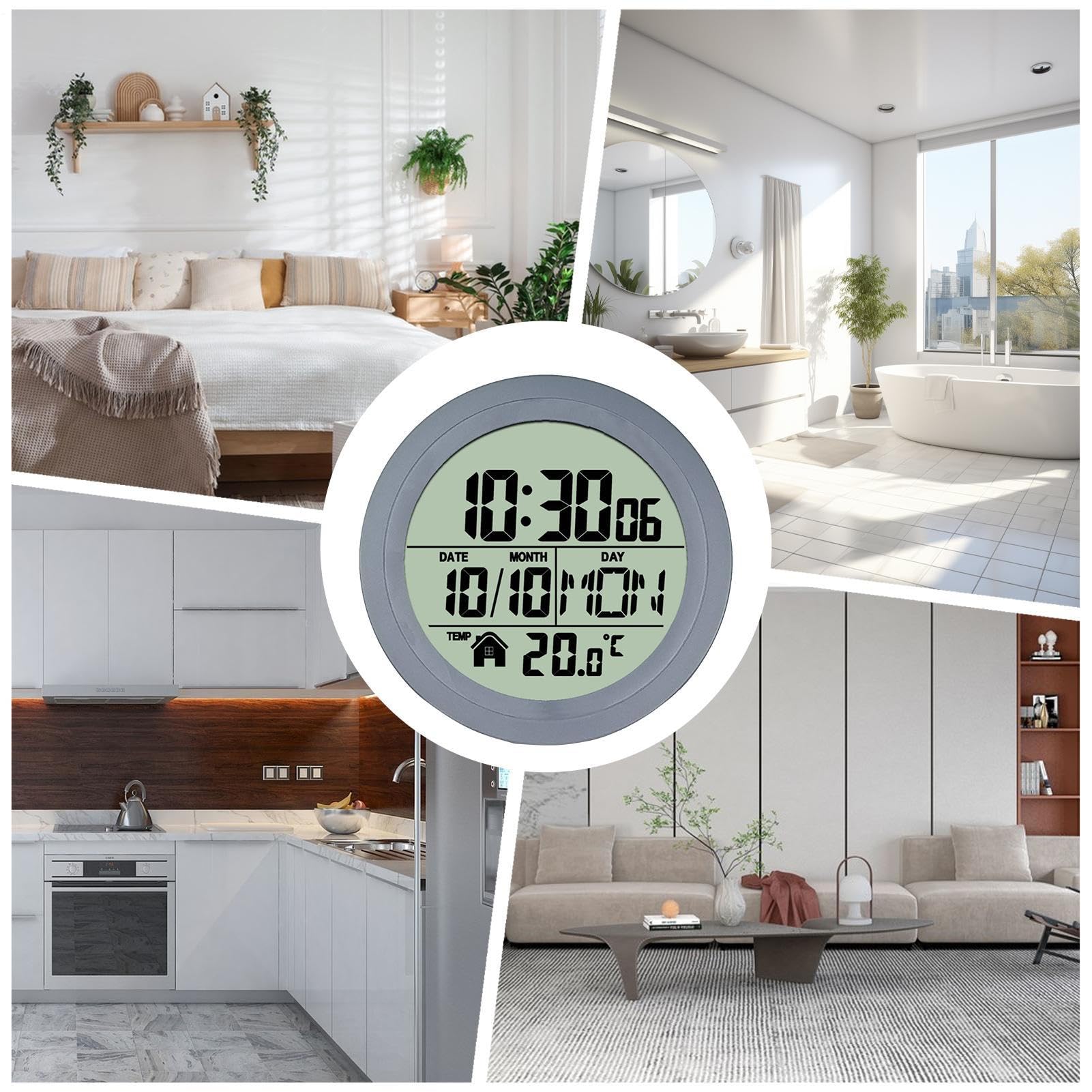 Orologi da Bagno a Batteria Temperatura e Data, Impermeabile, Decorazione