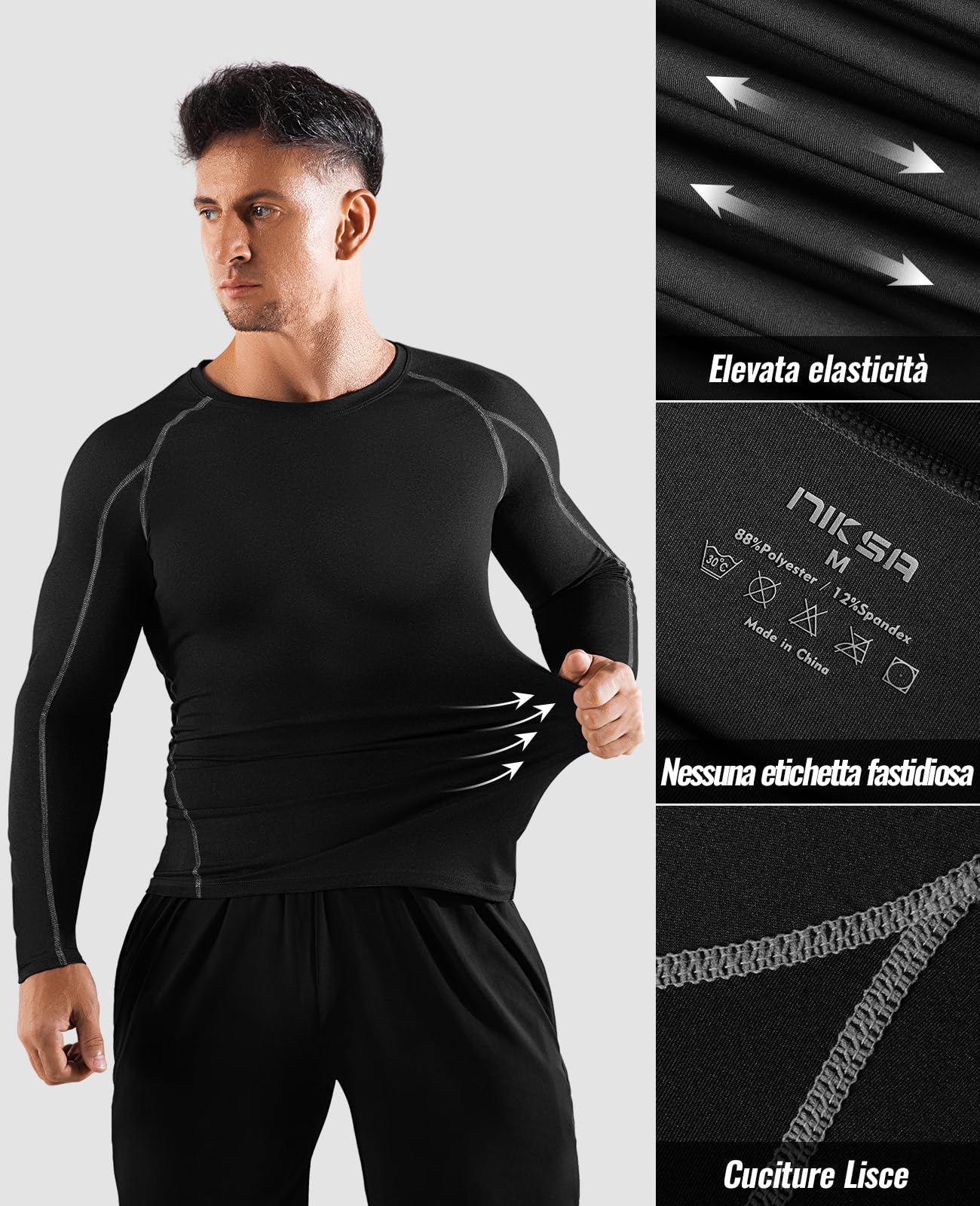 Niksa 2 Pezzi Fitness T-Shirt Maglia Compressione Uomo Maniche Corte Asciugatura Rapida Maglia da Sport per Corsa, Palestra
