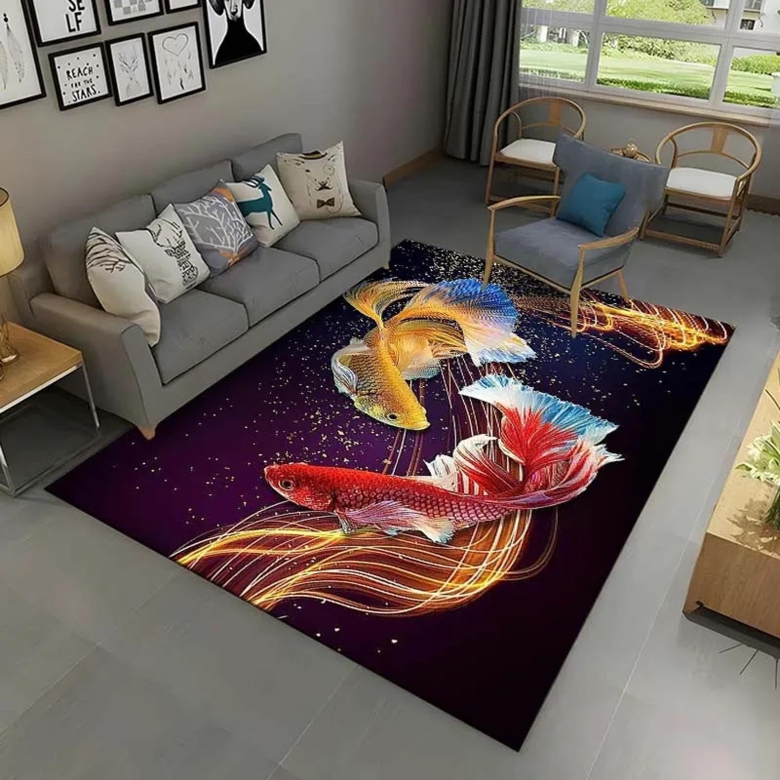 Alfombra de área grande de 140x200cm estilo carpa de pescado para decoración de interiores