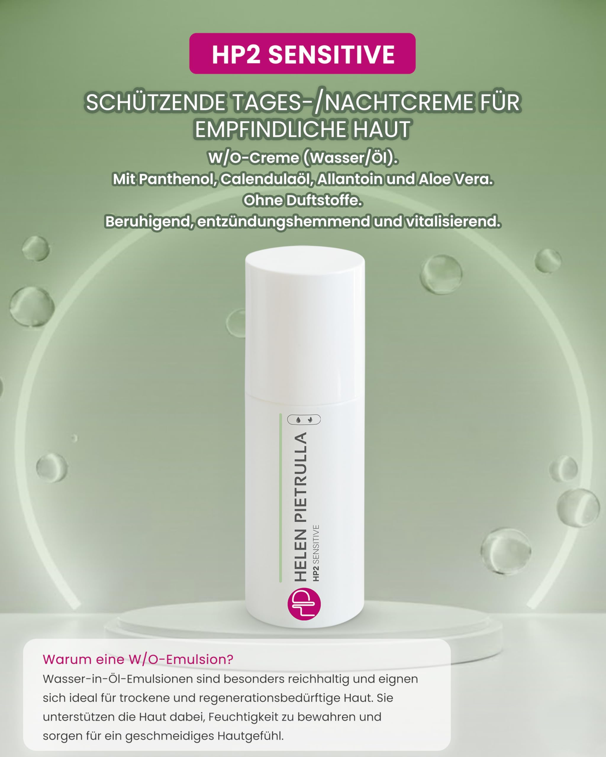 Helen Pietrulla - HP2 Sensitive (100ml) Schützende Tages-/Nachtcreme mit Panthenol, Vitamin E, Calendulaöl, Aloe Vera - Beruhigend, feuchtigkeitsspendend, vitalisierend. Unterstützt Regeneration