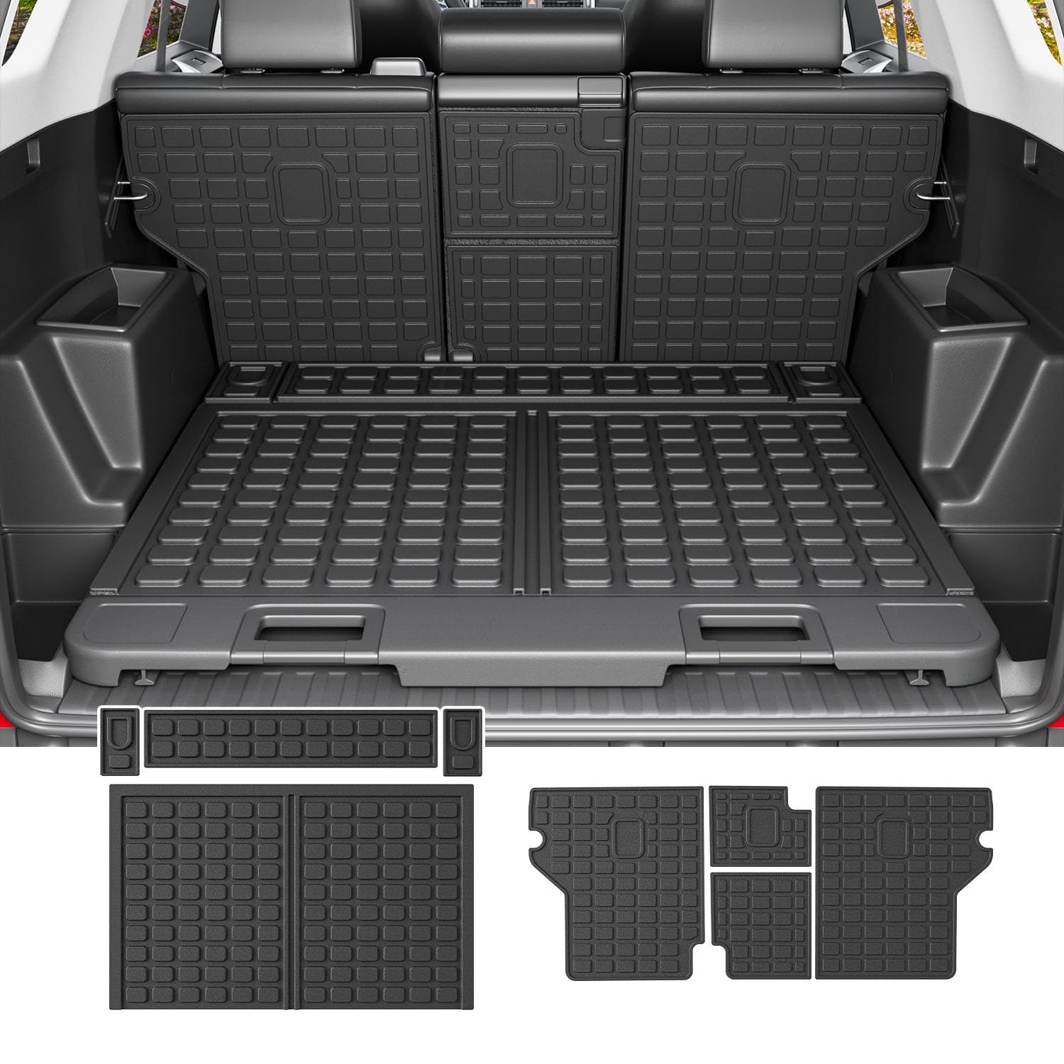 powoq Cargo Mat Compatible with 2010-2024 Toyota 4Runner Trunk Mat Replacement for 2010-2024 Toyota 4Runner Accessories 5 Seater-No 3rd seat (Fit W/Sliding Tray, Rear Backrest Mats+Rear Trunk Mat)