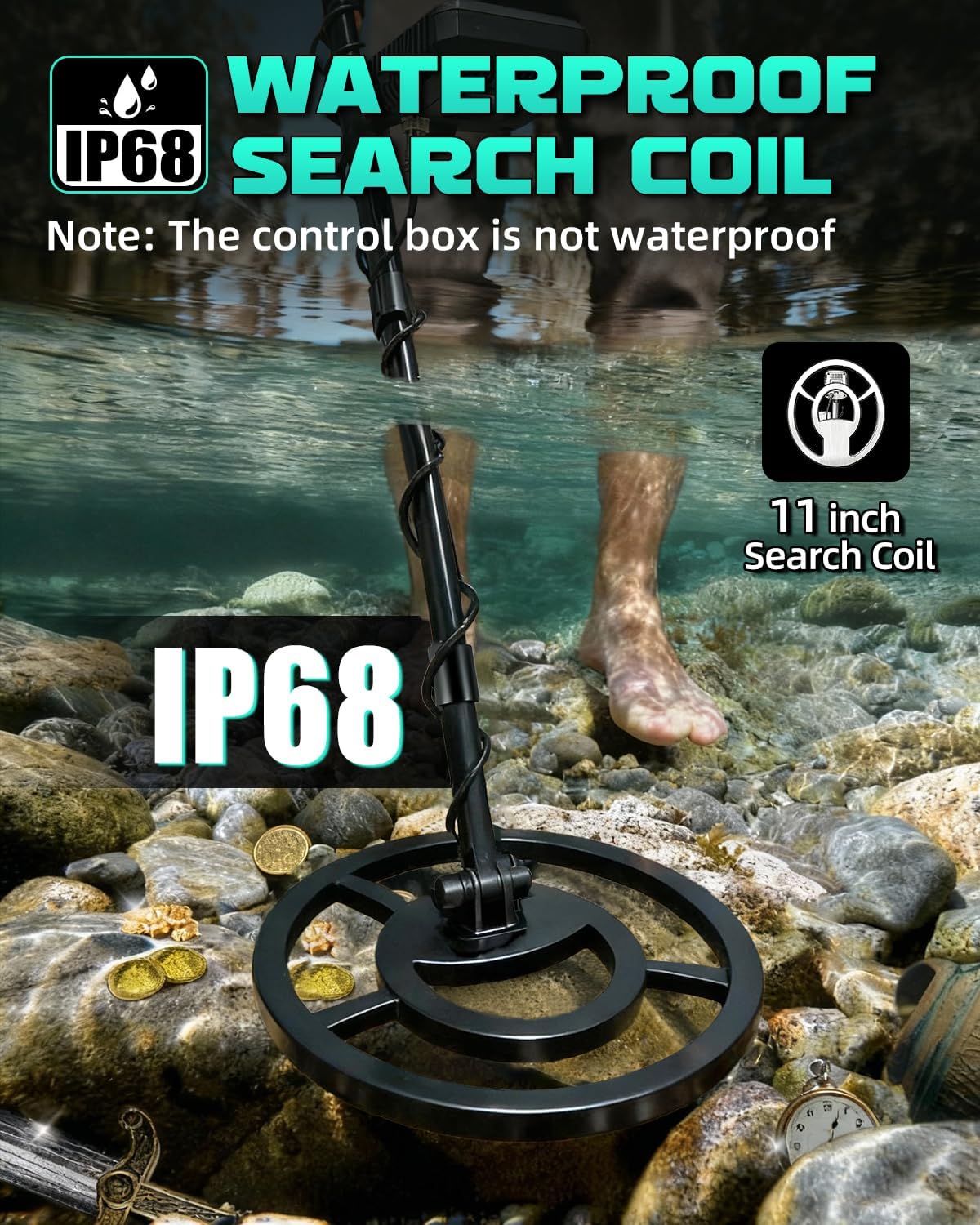 Professional Metal Detector for Adults, Deep Detection Gold & Coin Detector with Advanced DSP Chip, 11" Waterproof Search Coil, 6 Modes with Pinpoint, Backlit LCD Display