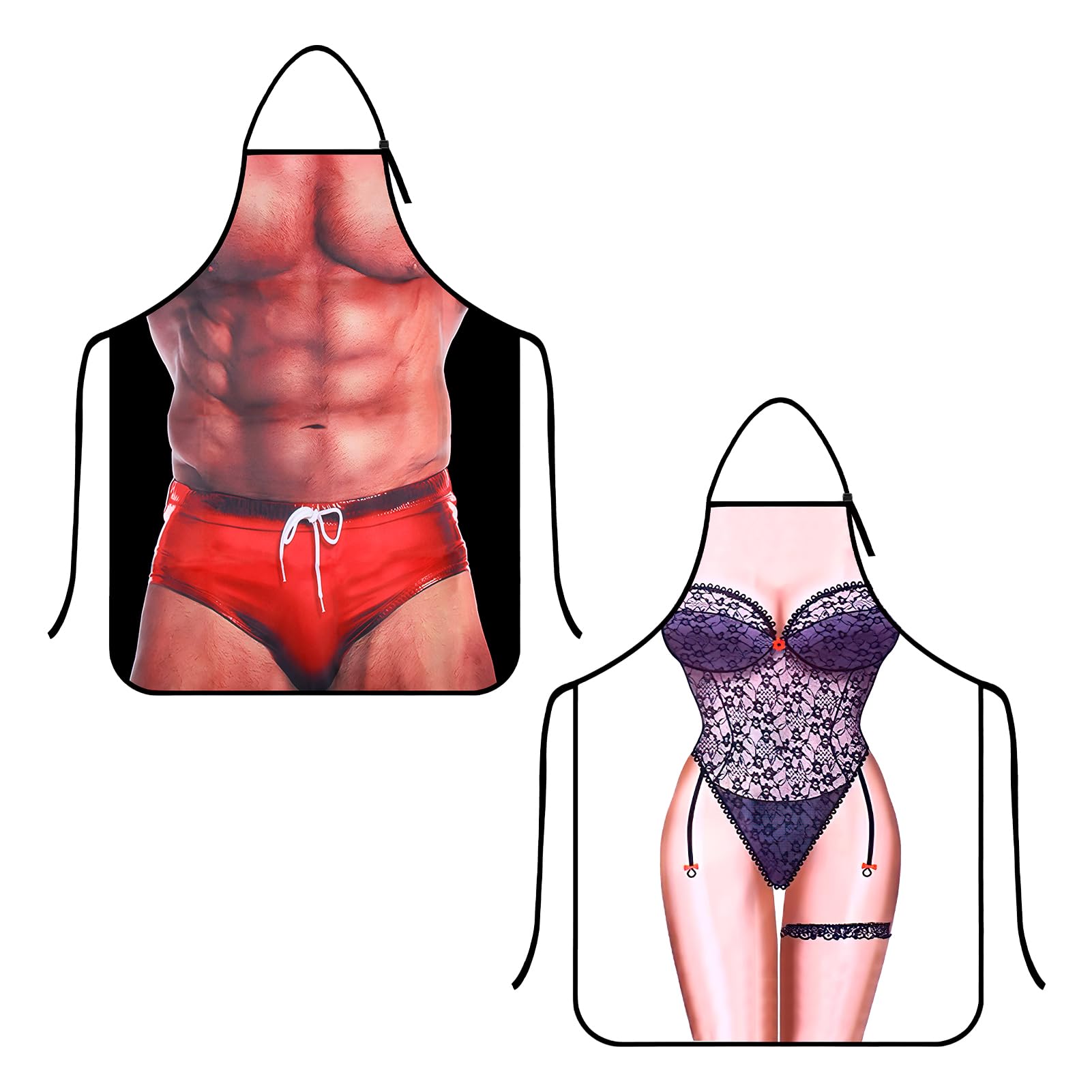 2 Piezas Delantal Divertido de Cocina Funny Cooking Sexy Apron Barbacoa Fiesta Delantal, Pinafore Cocina Hombre Divertido, Delantales de Hombre y Mujer para Parej Fiesta Vacaciones