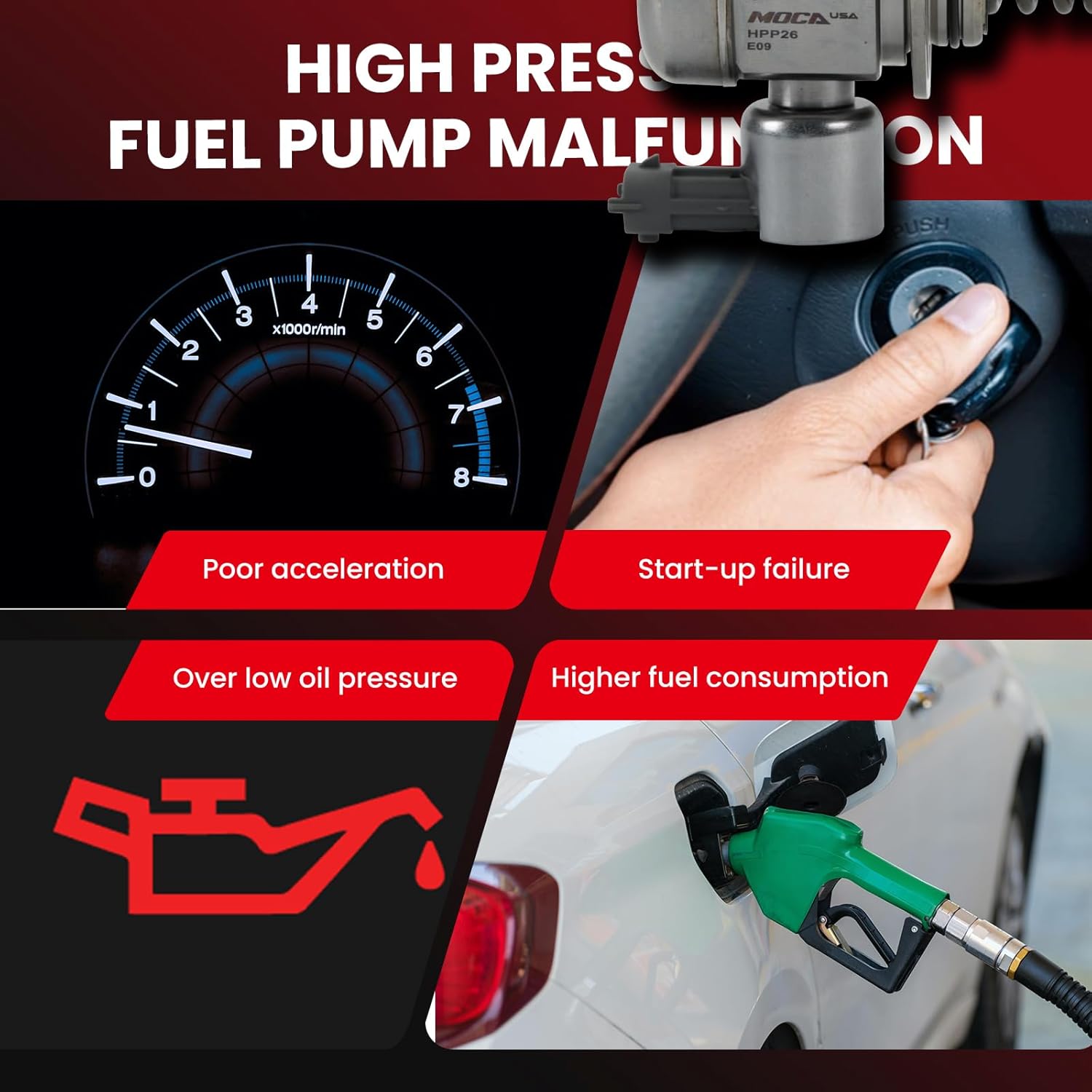 MOCA High Pressure Fuel Pump fits Ford 2012-2014 Edge, 2013-2016 Escape, 2012-2015 Explorer, 2013-2018 Focus, 2013-2016 Fusion Turbocharged 2.0L