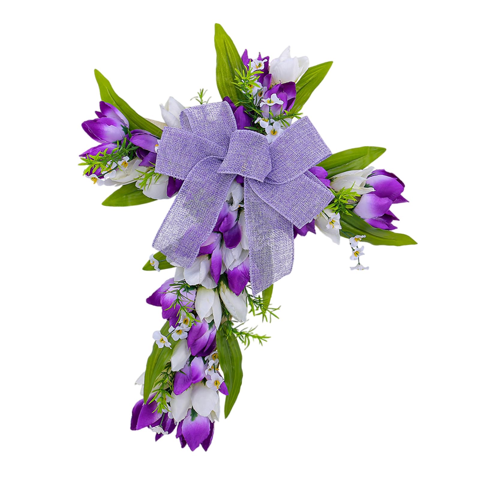 Buxuaaaa Tulips Crucifix Wreath for Front Door Religious Ceremony Decoration Event Ornament Florals Garlands Event Ornament
