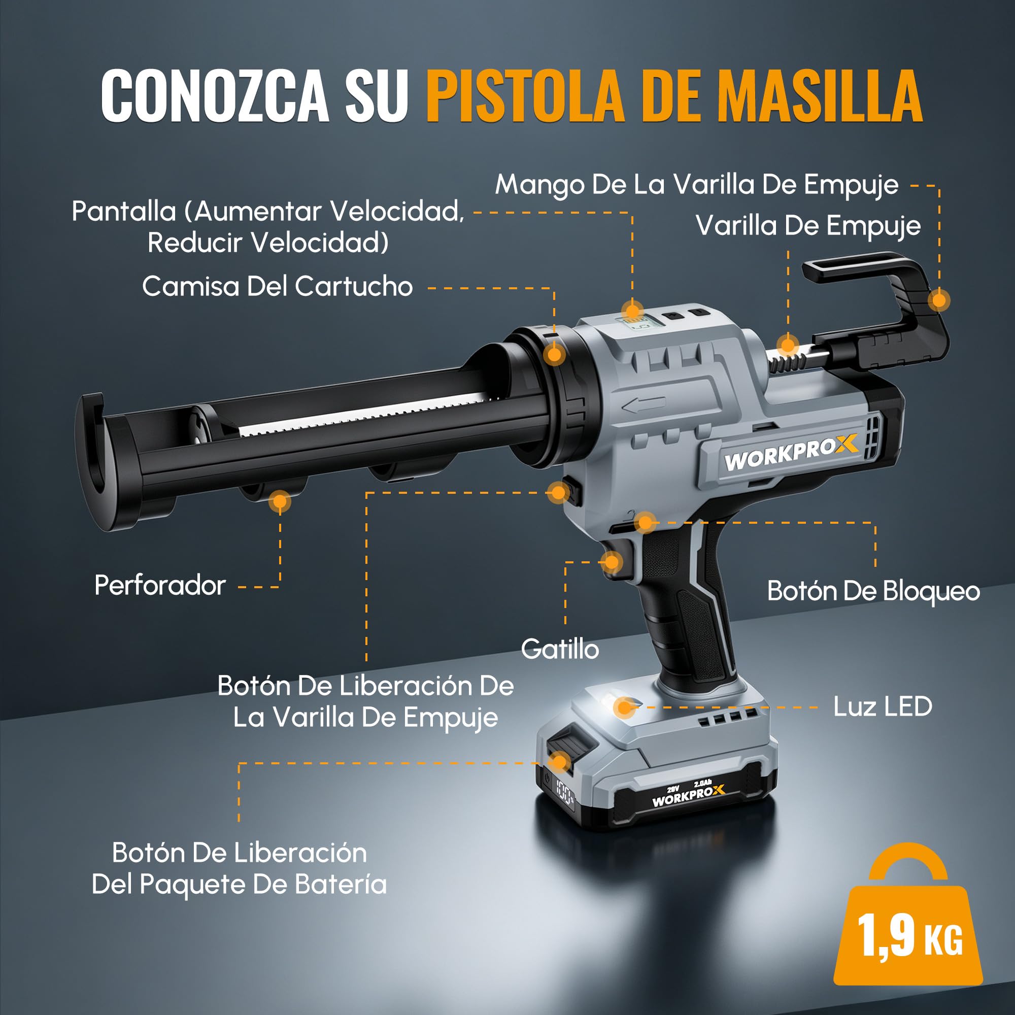 WORKPROX Pistola Silicona Bateria de 20 V con Batería Recargable 2000 mAh