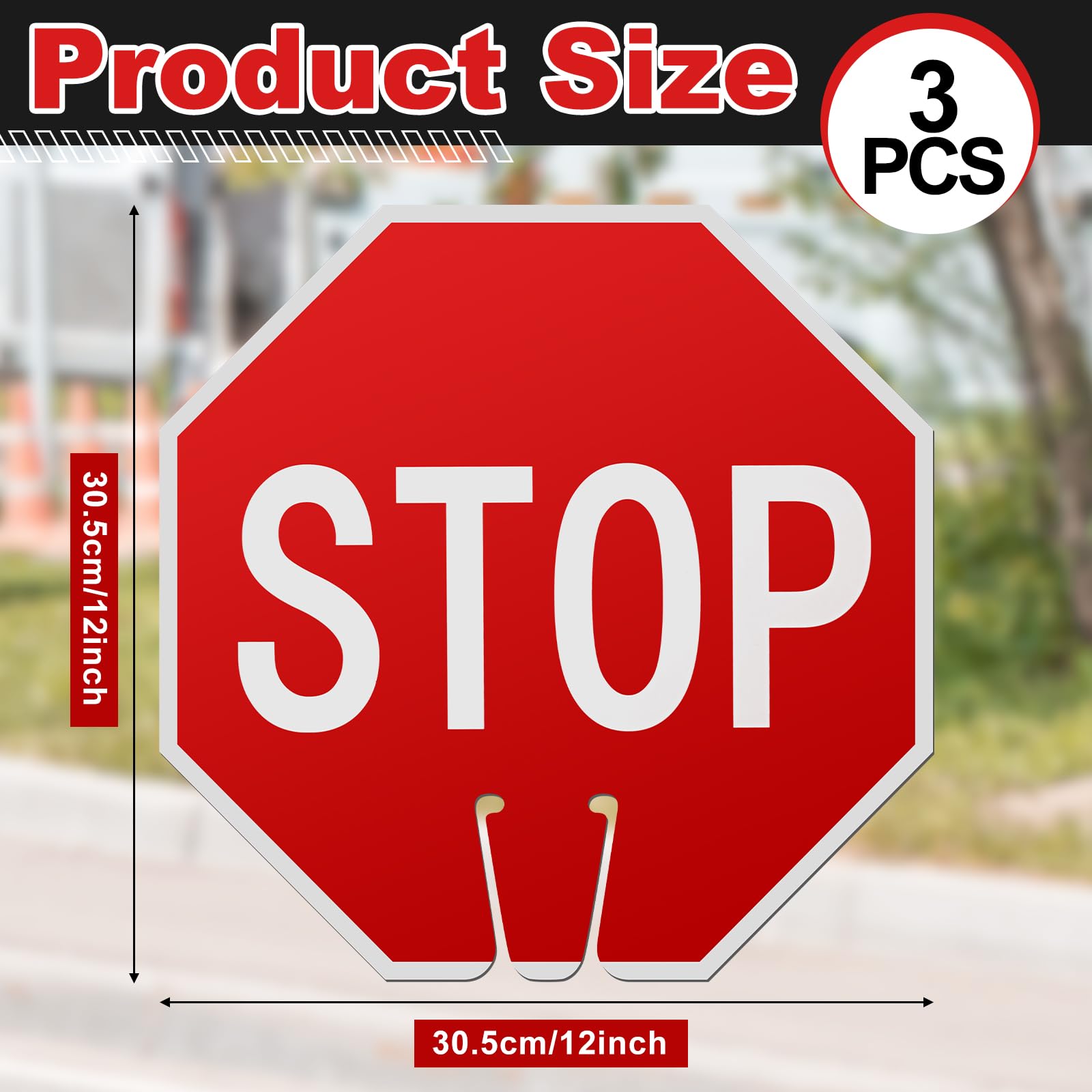 Geetery 3 Pcs Stop Sign 12x12", Durable PVC Traffic Warning for Cone — Amazon image 2