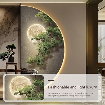 3D Wall Art Decor, 3D Relief LED Decorative Painting, Creative Landscape Wall Sculptures with LED, for Bedroom, Living Room, Entryway, Plug-in Power Supply(C,40 * 80cm/15.7 * 31.5in)