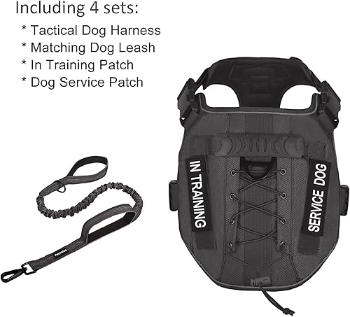 Miniatura 5 de Petmolico Arnés táctico para perro con correa, arnés sin tirones para perro con paneles de gancho y bucle, para senderismo, entrenamiento militar,
