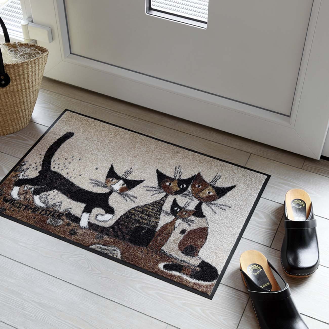 Salonloewe Rosina Wachtmeister Fußmatte Serafino & Friends 50x75 cm Eingangs-Matte waschbar Fussabtreter Katzen bunt Sauberlaufmatte