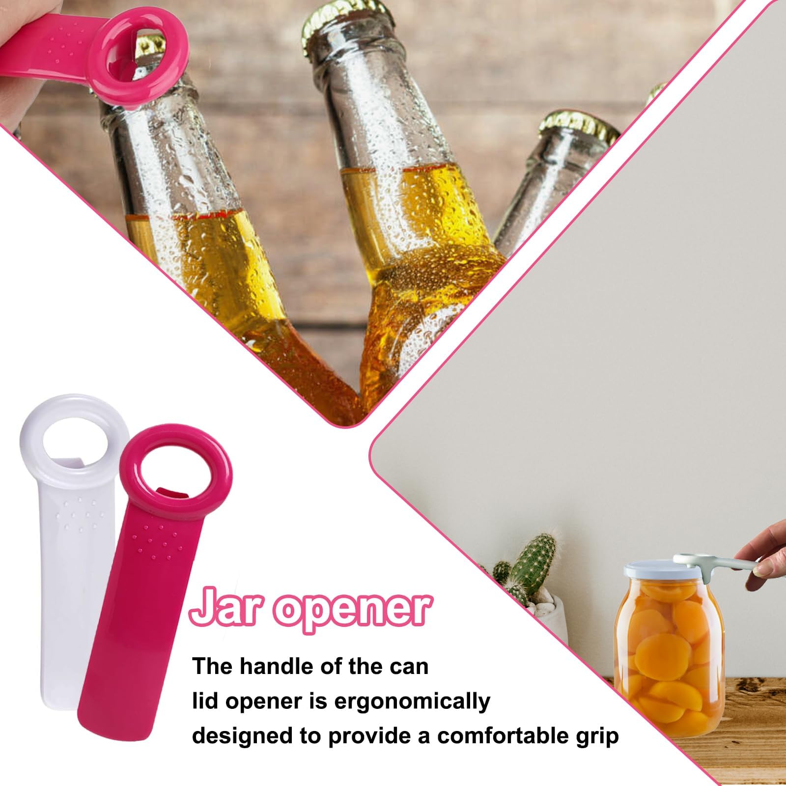 4 Pcs Jar and Bottle Opener Set, Mini Portable Hand Operated Gripper for Elderly Children and Women (Rose Red, White) - Image 4