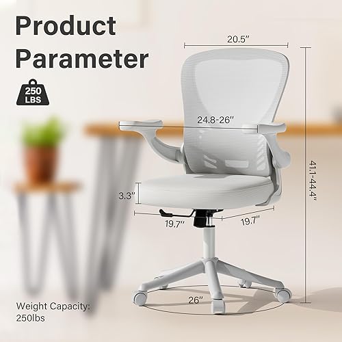 Miniatura 2 de Silla de escritorio para computadora con ruedas, silla de oficina de malla con brazos abatibles, soporte lumbar ajustable, silla de escritorio
