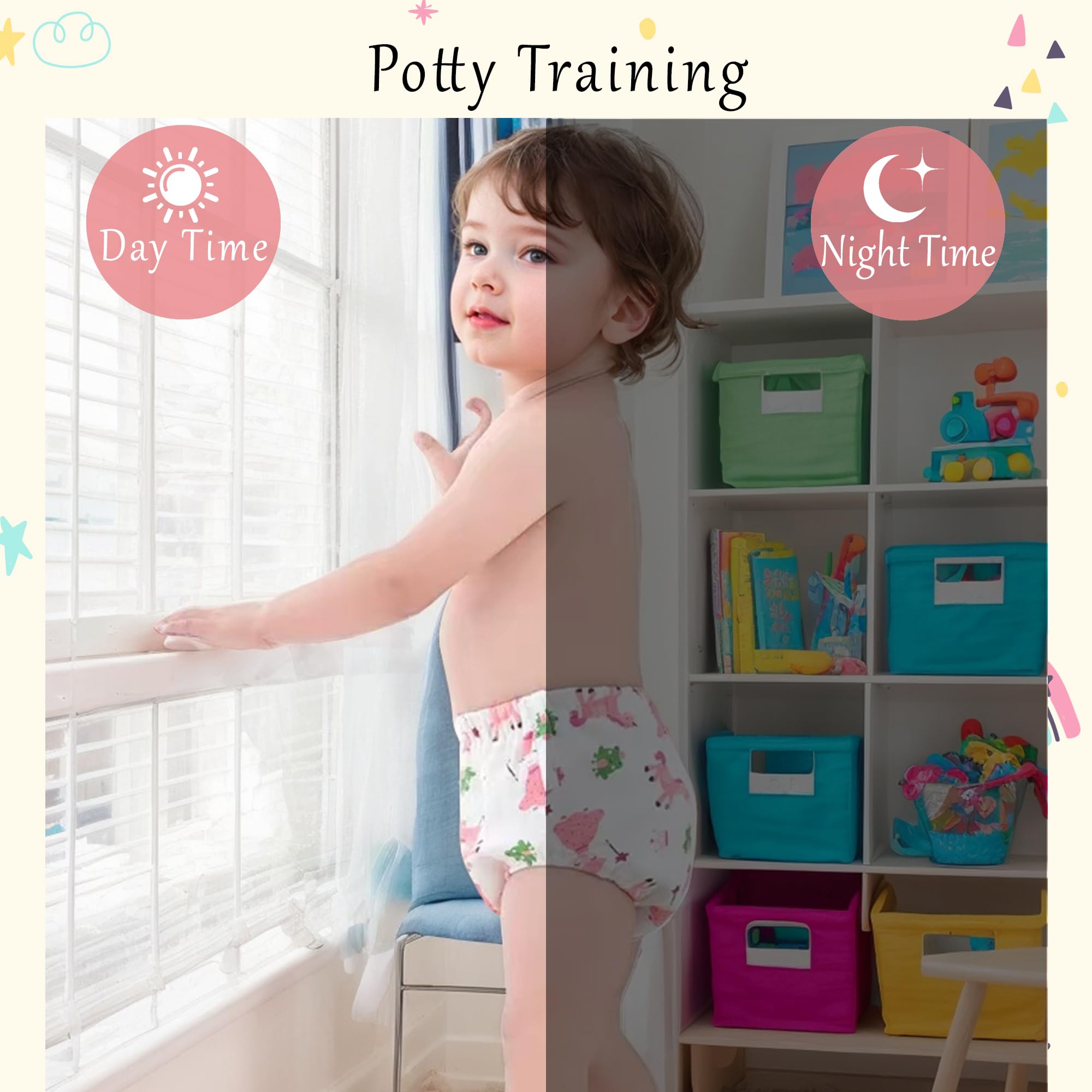 Culotte d'apprentissage Propreté pour Fille Couche Propreté Enfant Lavable Coton Slip Apprentissage Nuit Anti Fuite Arc-en-ciel Éléphant Lapin Imprimée Rose Blanc Bleu pour 2-4 Ans, Lot de 4