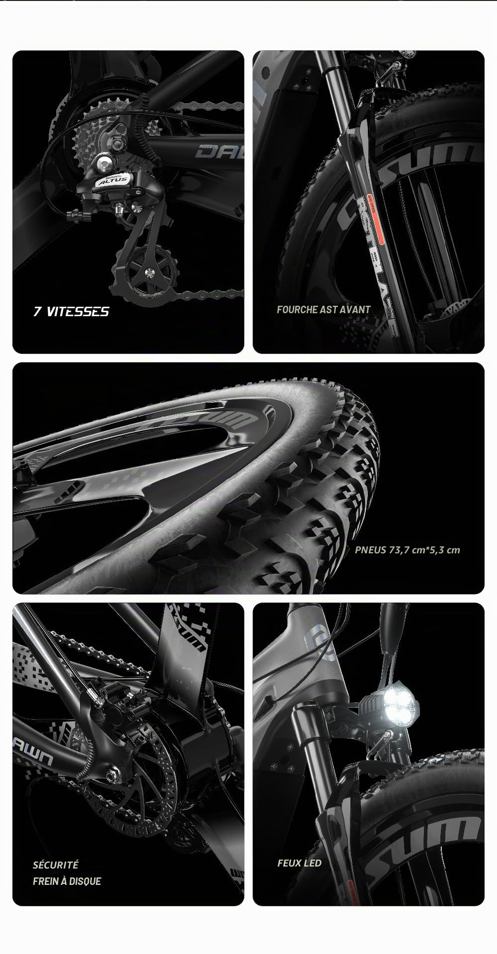 cysum VTT électrique pour homme 29 pouces, vélo électrique montagne adulte, vélo tout-terrain électrique, batterie lithium amovible 720 Wh, portée de 90-120 km, frein à disque hydraulique