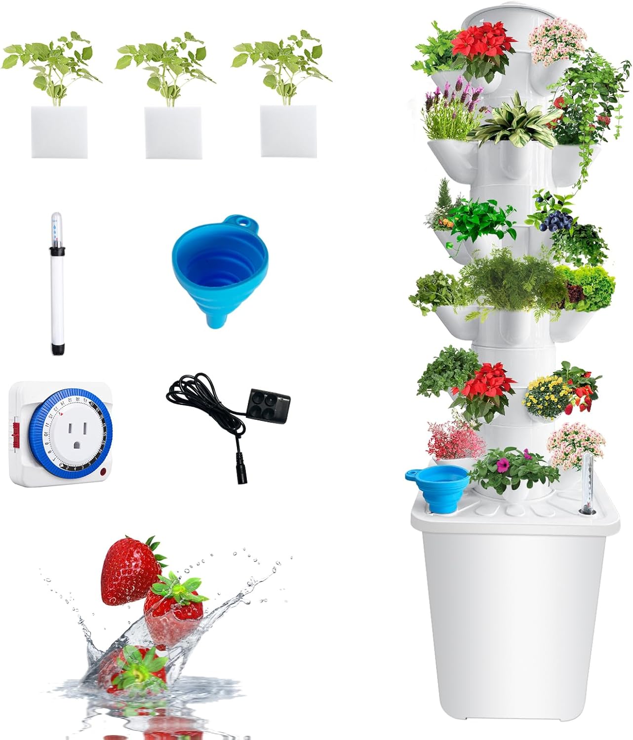 30 pods Hydroponics Tower Growing System Indoor Vertical Garden Planter Indoor Smart Garden Kit with Pump and Movable Water Tank Vegetable Plant Gift for Gardening Lover (30 Plant)
