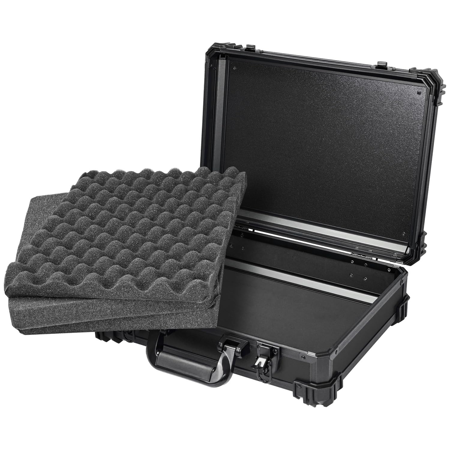 HMF 15502-02 Valigetta di trasporto con schiuma a griglia, valigetta universale, cassetta attrezzi | 39 x 29 x 12 cm | Nero
