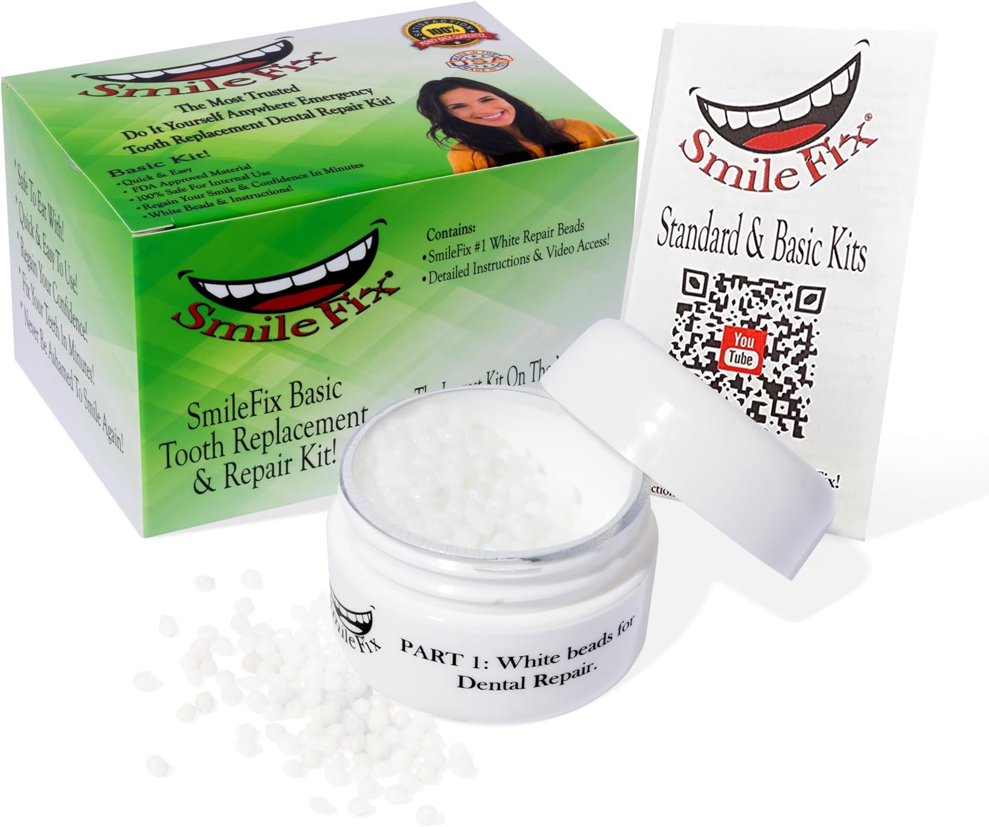 SmileFix Basic Dental Repair for Missing or Damaged Teeth - Fix Gaps, Missing Teeth, Spaces, Broken Tooth - Fast & Easy - Confident Smiles - Durable Compound - Thermoplastic Beads