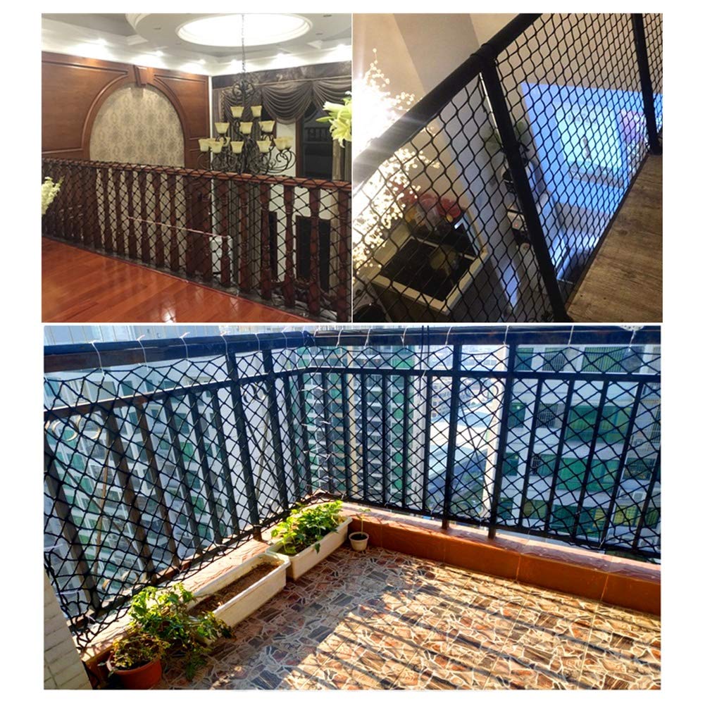 NAKAN Red de barandilla de Escalera Negra para niños, Red de Seguridad Interior con Nudo, Red de protección para balcón y Ventana, 1x6m(3x20ft), Red de decoración de Pared