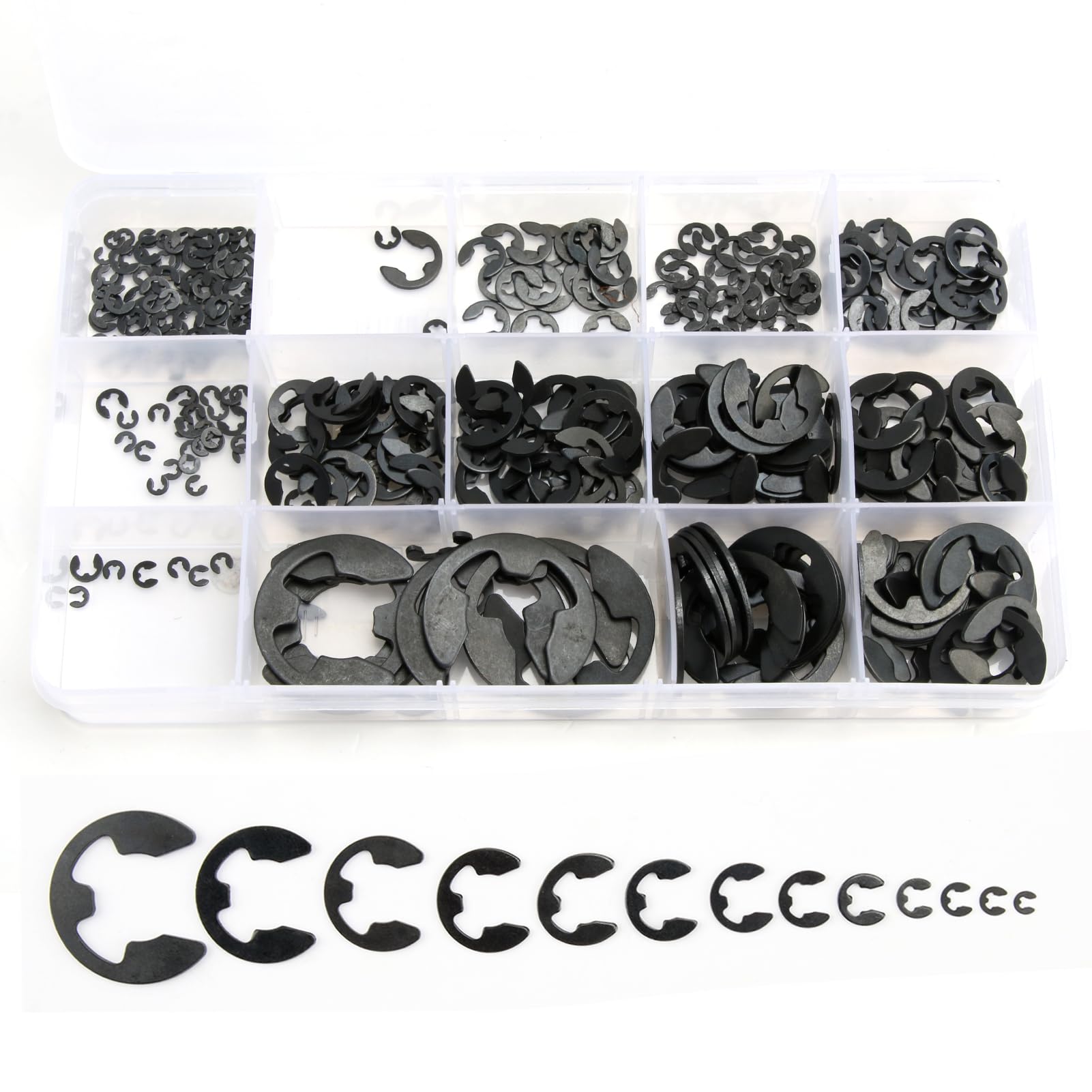 420 Pcs Circlips Assorted Sizes, E Clips Set Carbon Steel External Retaining Circlip Assortment Durable Snap Opening Rings for Secure Component Fixation-13 Sizes 1.5/2/2.5/3/4/5/6/7/8/9/10/12/15mm
