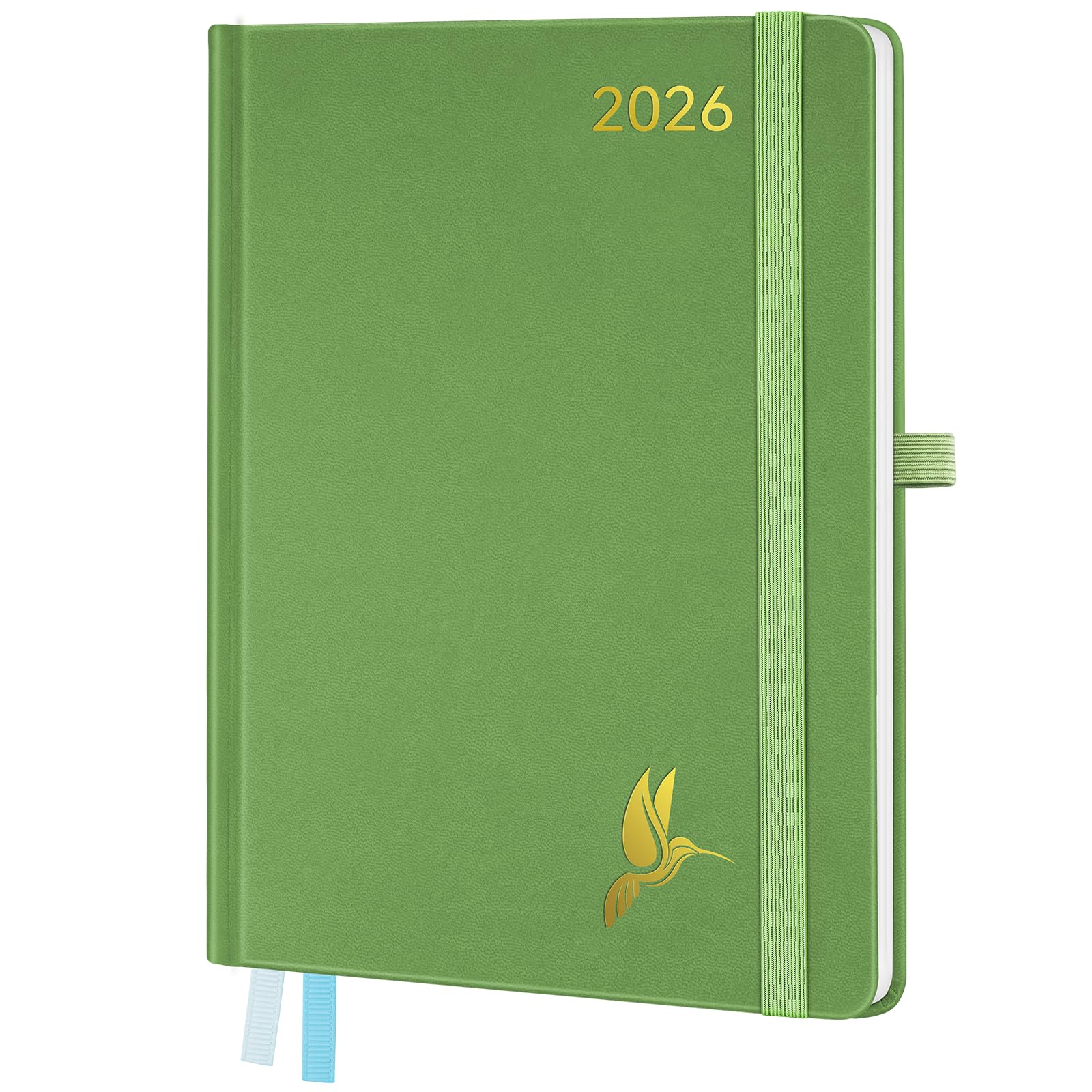 FEKSINO Kalender 2026 Buchkalender A4-28,6 x 21 cm, 12-Monate Terminplaner (Jan.2026-Dez.2026), Wochenplaner 2026 1 Woche 2 Seiten mit Stifthalter, 100 GSM Papier, Grün