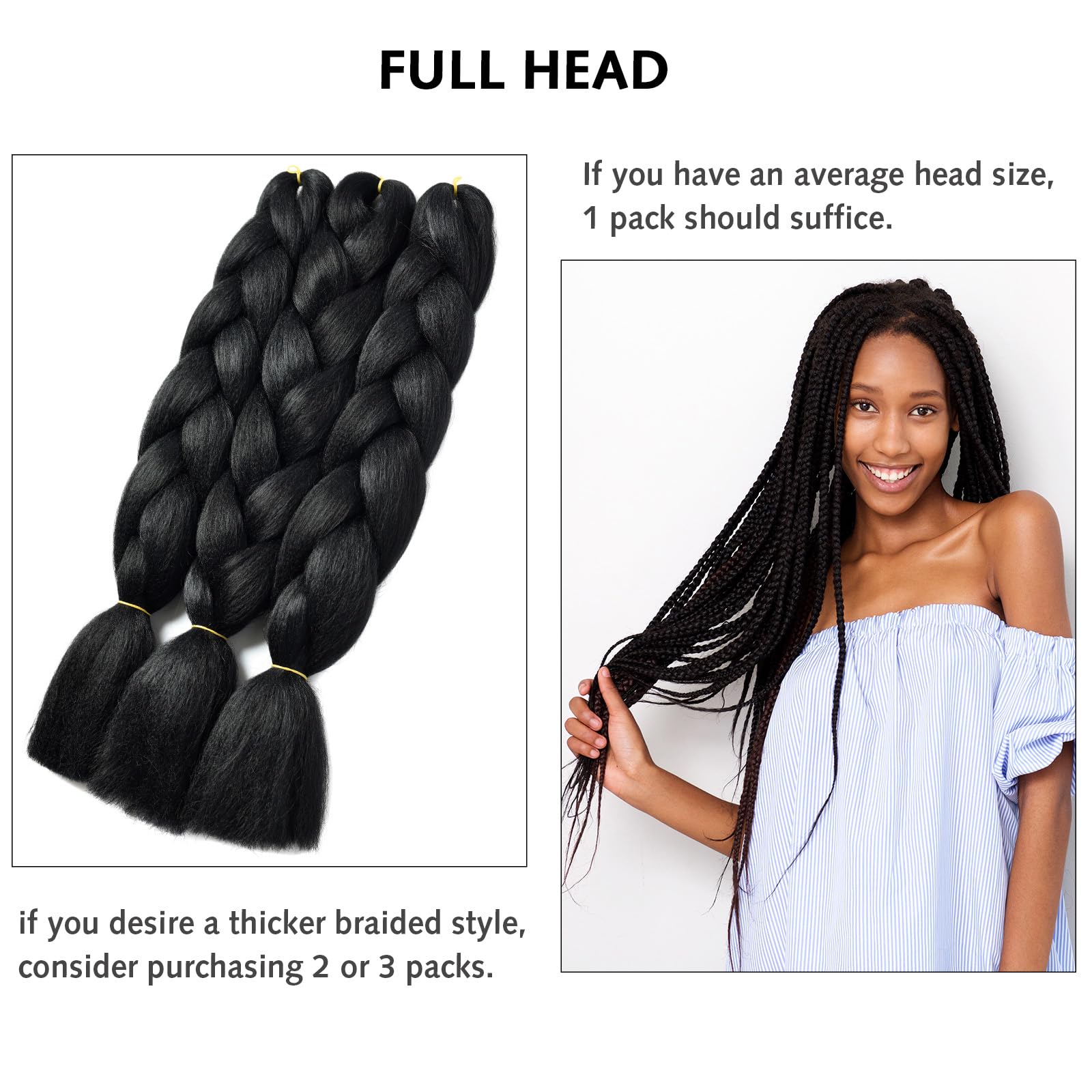 BUYOGET Jumbo Braiding Hair Extensions for Women 3 Bundles 24 Inch High Temperature Kanekalon Braiding Hair for Twist Crochet Box Braids Natural Black - Image 4