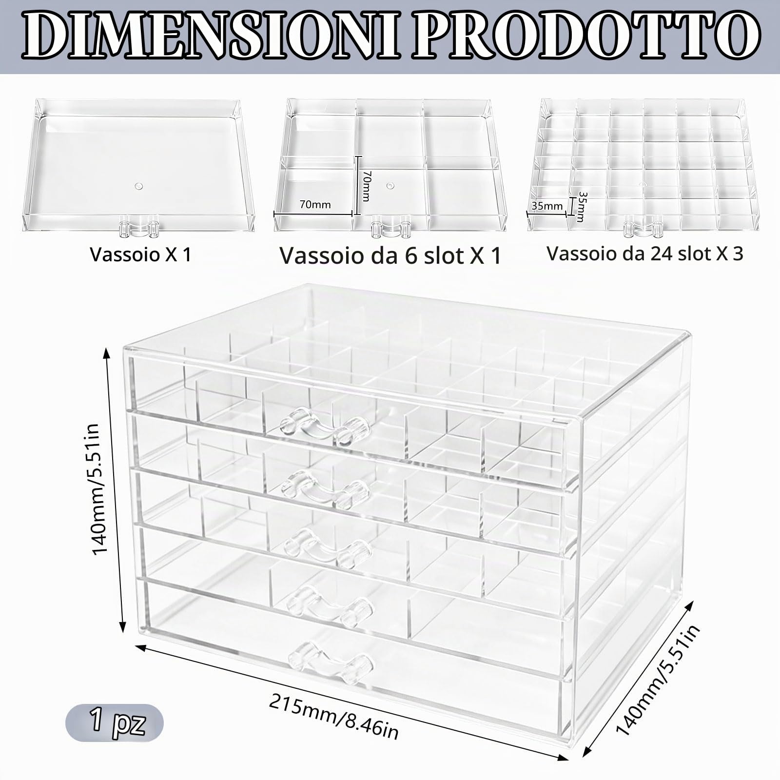 Scatola Organizzatrice per Gioielli in Acrilico con 5 Cassetti | per Orecchini Anelli Bracciali Collane,Scatola di Archiviazione per Gioielli in Acrilico,Organizer Gioielli Anelli Orecchini