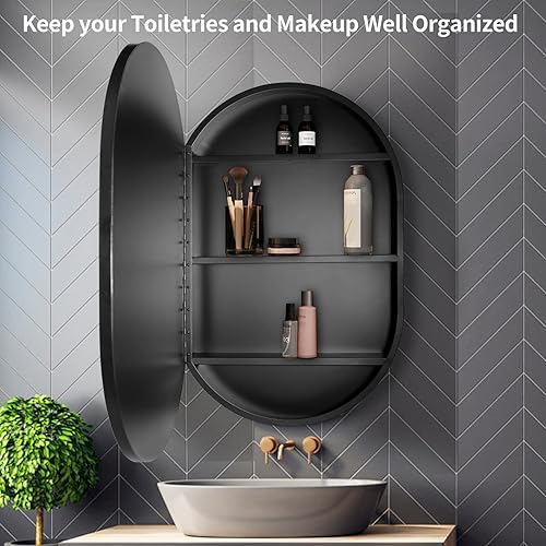 Miniatura 6 de Movo 21 pulgadas x 31 pulgadas oval botiquín espejo baño pared almacenamiento gabinete espejo montaje superficie montaje montaje