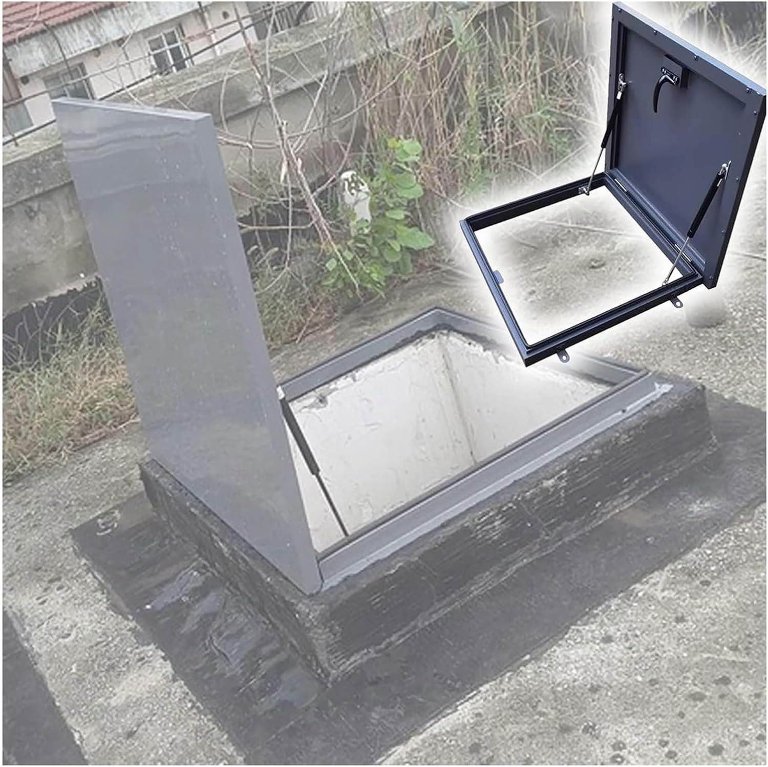 Roof Access Hatch with Support Rods, Access Roof Window Cover Internal Lock Durable for Villa Attics, Vents, Roofs, Terraces(80x80cm/31.50x31.50in)