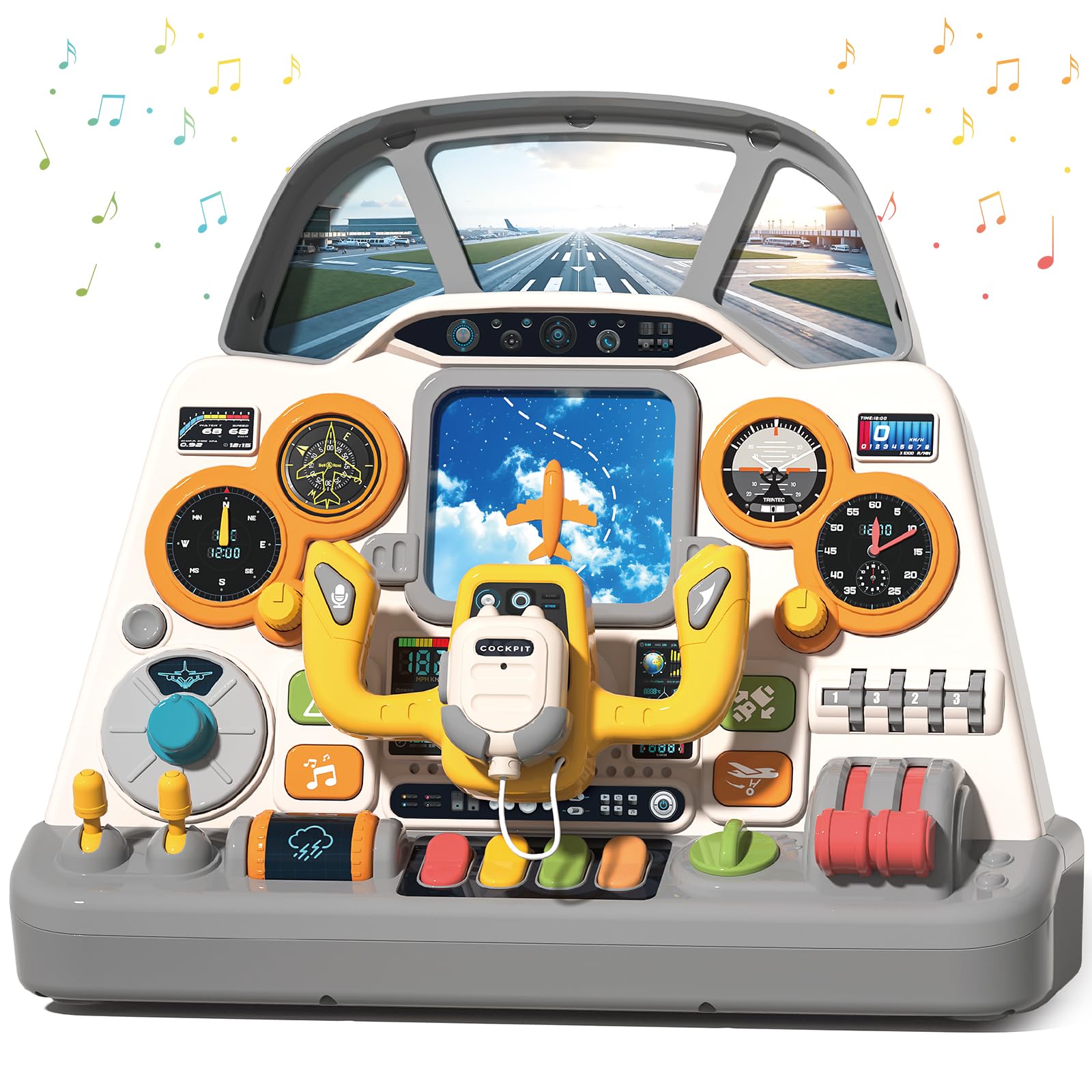 Mostop Aeroplane Cockpit Steering Wheel Toy, Educational Sensory Interactive Toy with Sound Light for Pretend Play, Fine Motor Skills and Cognitive Development for Toddler Baby Ages 18+ Months