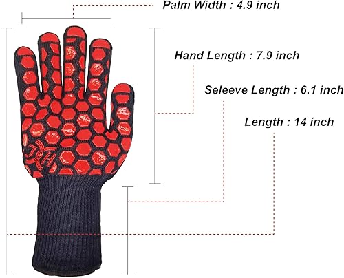 Miniatura 8 de JH - Guante para hornear resistente al calor, certificado EN407 para 932 F, revestimiento de 2 capas de silicona, guantes de cocina, para cocinar a