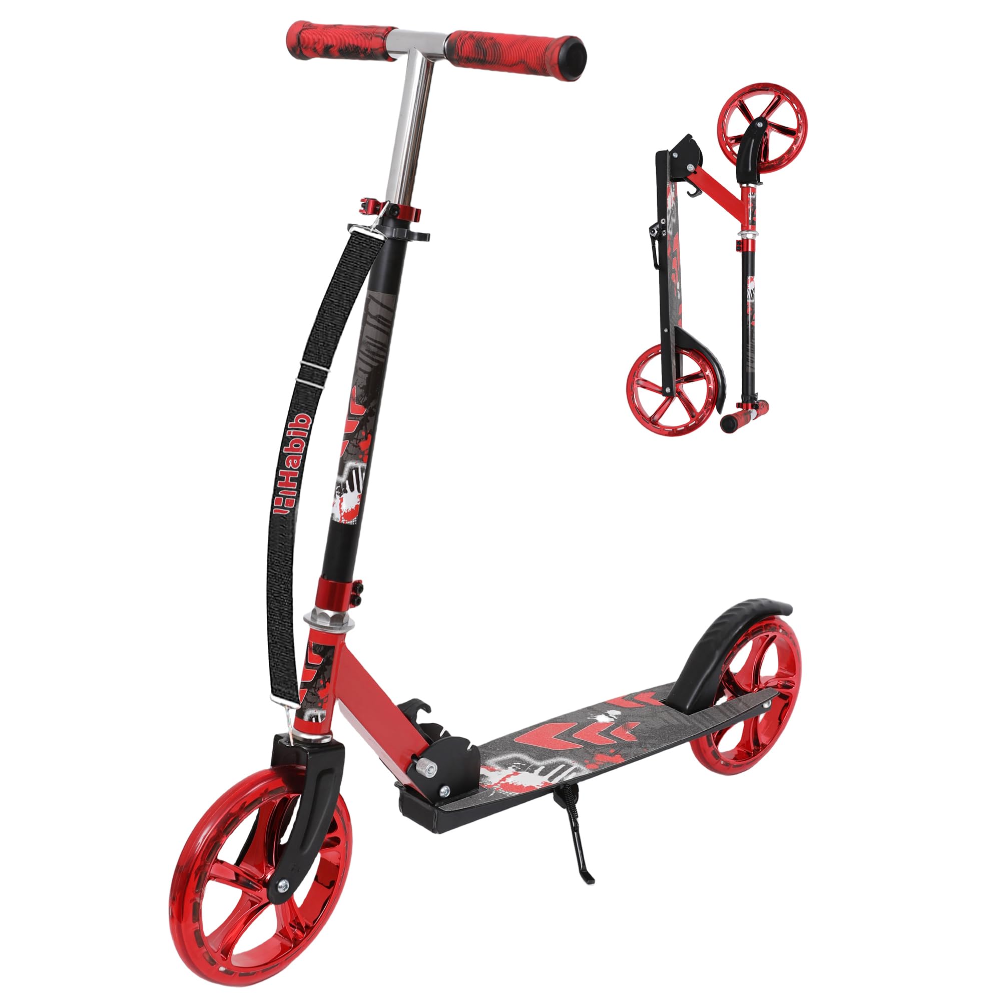 Patinete con ruedas XXL brillantes, plegable, altura regulable en 4 niveles, soporta hasta 100 kg, patinete para ciudad, para grandes y pequeños (azul, rosa o rojo)