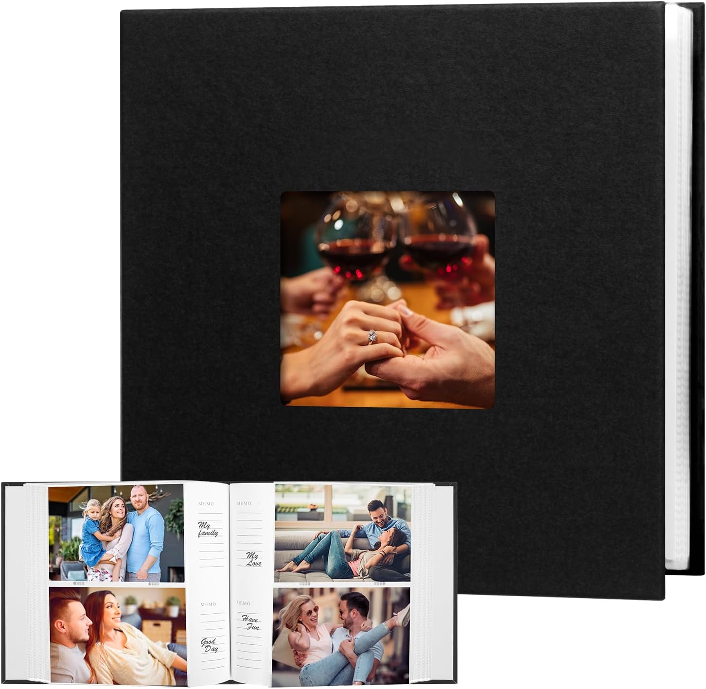 Photo Album 6x4 240 Photos with Writing Space, 4x6 Photo Album Linen Cover with Front Window, 240 Photos Horizontal and Vertical 6x4 Photo Album Book for Wedding Kids Travel Family Baby Pictures,Black