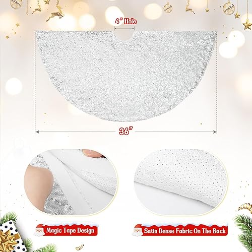 Miniatura 6 de Eternal Beauty Falda pequeña de lentejuelas para árbol de Navidad, cubierta de árbol de Navidad con purpurina, tapete suave para adornos de árbol de