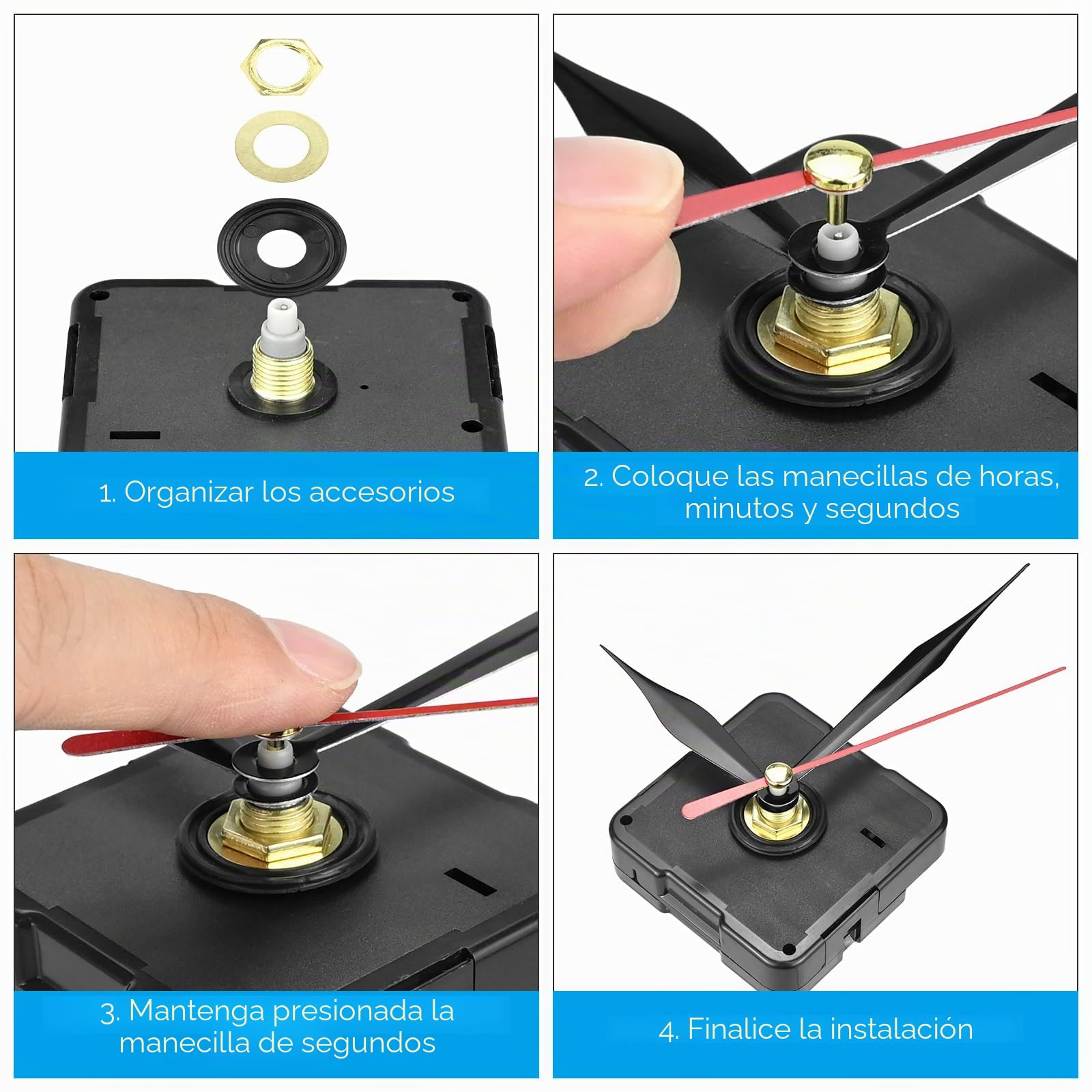 7 Piezas Mecanismo Reloj de Pared, Mecanismos de Movimiento con 7 Diferentes Pares de Manecillas, Cuarzo Silencioso Movimiento de Reloj para DIY Reparación de Reloj Reemplazo de Piezas