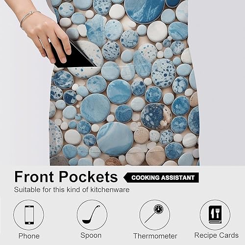 Miniatura 5 de Personalized Blue And Brown Mix Adult Apron, Kitchen Cooking Aprons for Woman Man, Adjustable Bib Apron with Pocket for Baking, BBQ Crafting