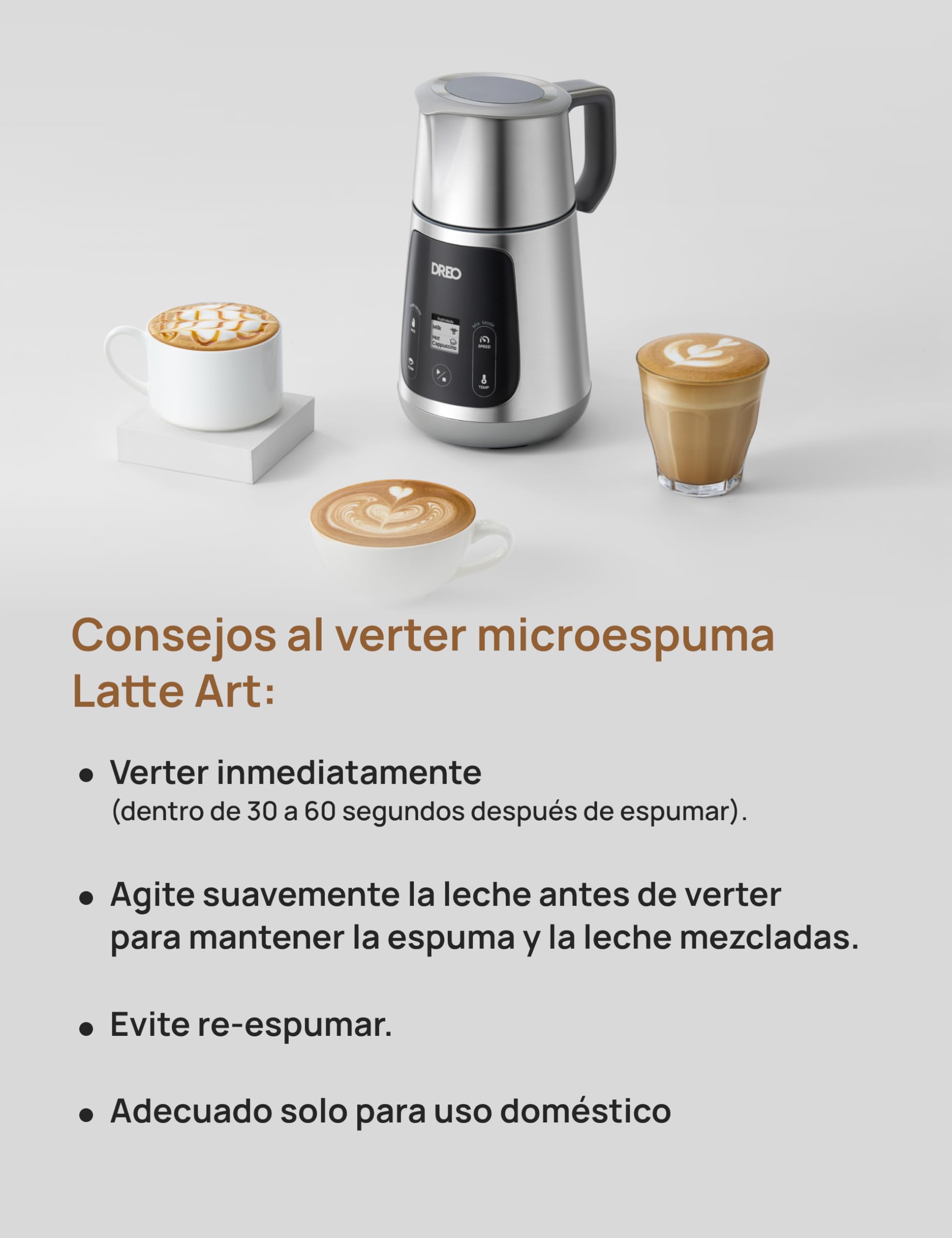 DREO Espumador de Leche Todo en Uno, Creador de Espuma Automático para Microespuma de Nivel de Arte en Latte y Café Caliente/Frío, Calentador de Leche Eléctrico de 27oz/800ml con más de 30 Bebidas