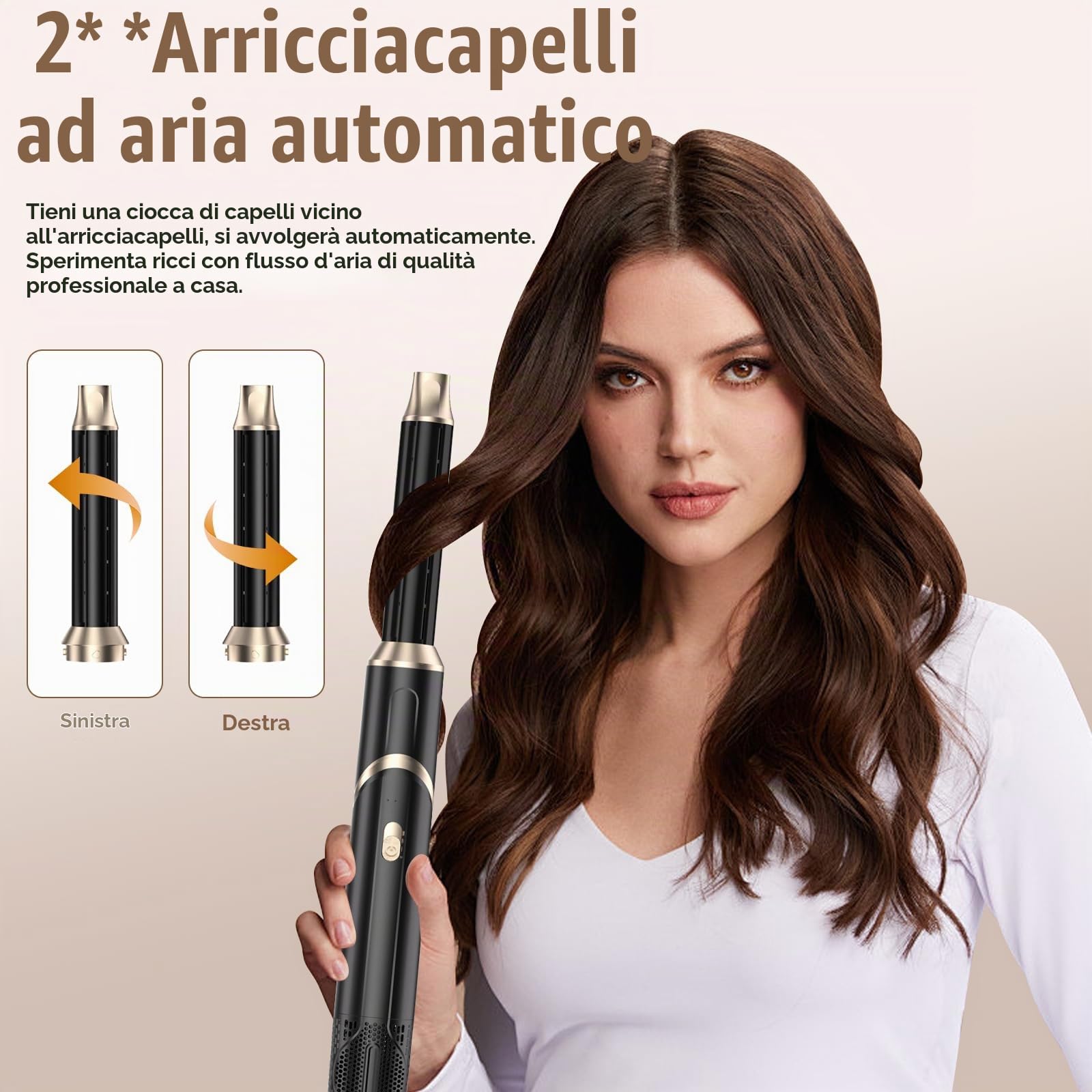 Spazzola Ad Aria Calda 1000W, Spazzola Asciugacapelli Multifunzione, Air Styler Pieghevole, Asciugacapelli, Spazzola Rotonda, 2 Ferro Arricciacapelli, 3 Temperature, per Asciugare, Lisci