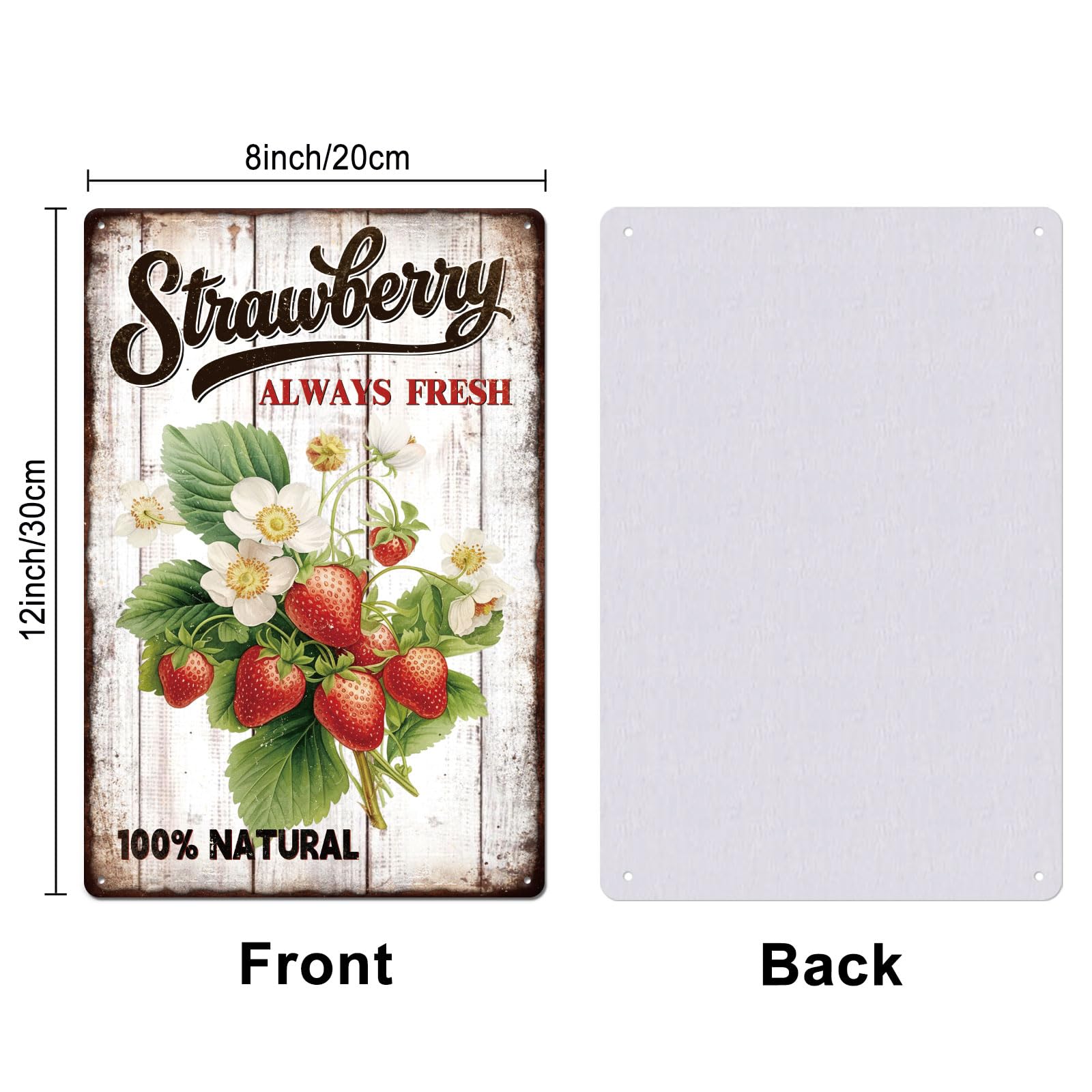 GLOBLELAND Strawberry Metal Tin Sign 8x12in "Strawberry Always Fresh" Vintage Painting Tin Signs Fruit Wall Poster Plaque for Kitchen Wall Decor Dining Room Home Breakfast Table Fruit Stall - Image 2