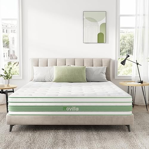 Miniatura 9 de Novilla Colchón híbrido Queen de 14 pulgadas, colchón híbrido Queen para aislamiento de movimiento, espuma viscoelástica de gel con alivio de