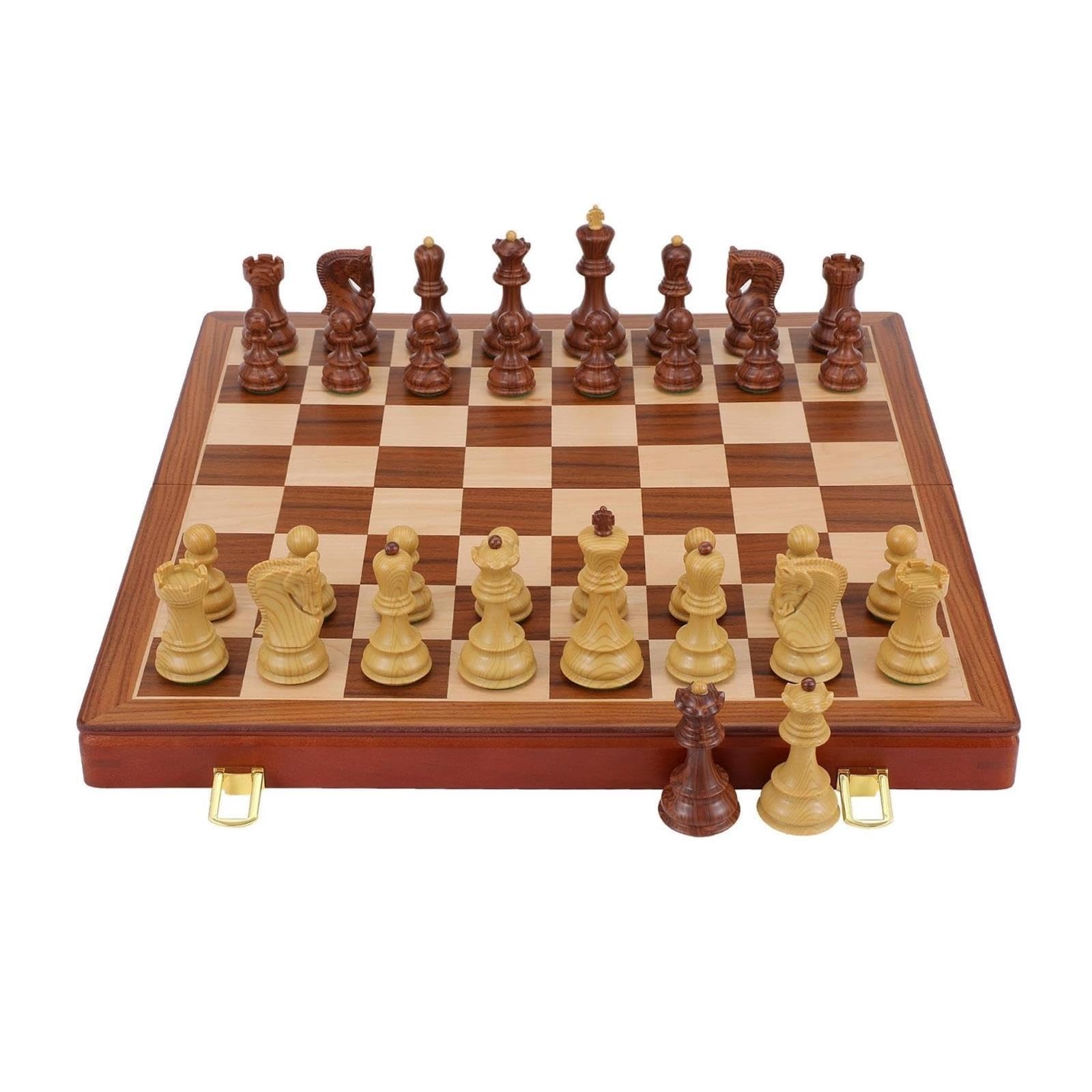 Kit di scacchi in legno rifinito a mano, a scacchi pieghevoli