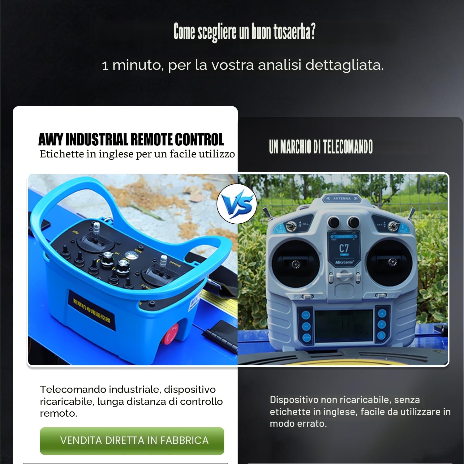 Tosaerba radiocomandato 4WD, altezza di taglio 2 – 15 cm – robot tosaerba 100% pendenza (45°) – (modèle avec)