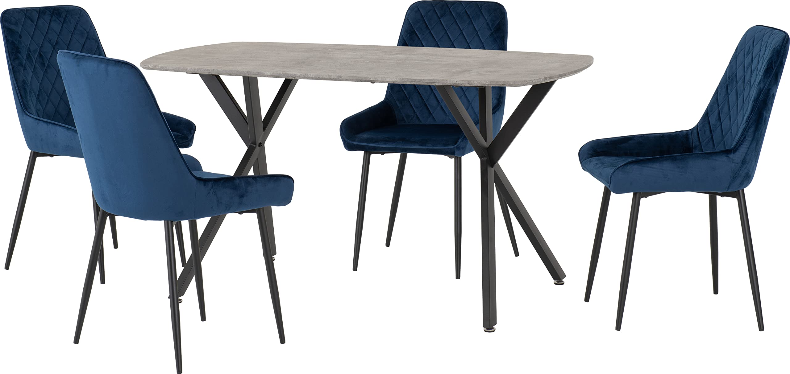 Athens Rectangular Concrete Effect Dining Set - 4 Avery Chairs - Blue