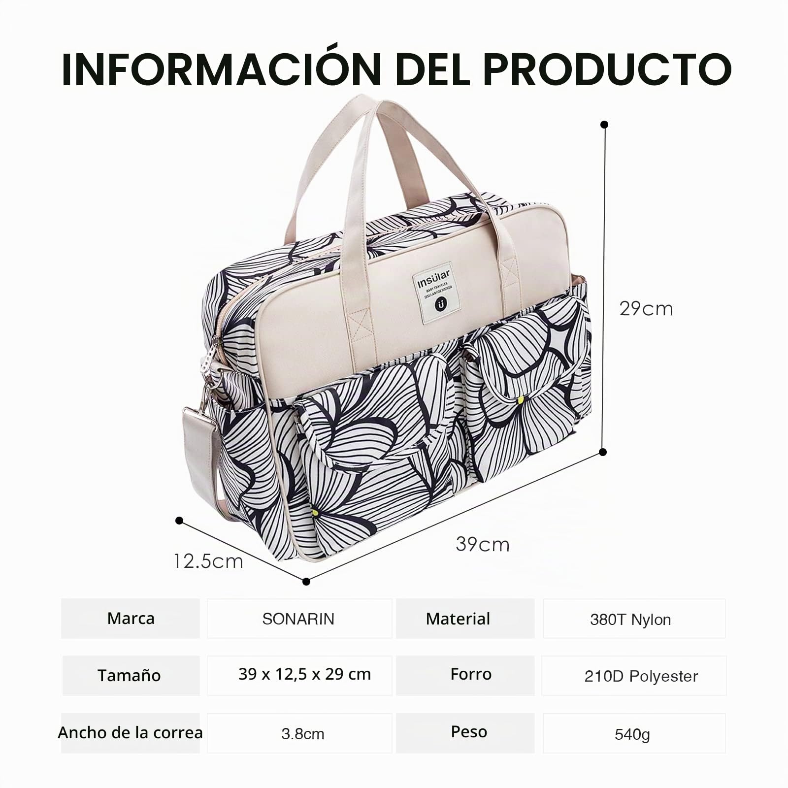 SONARIN Gran Capacidad Bolsa de Pañales para Bebés,Materna Messenger Bolsos Bandolera Bolsa de Viaje para Pañales Multifunción Impermeable con Correa de Hombro & Cambiador