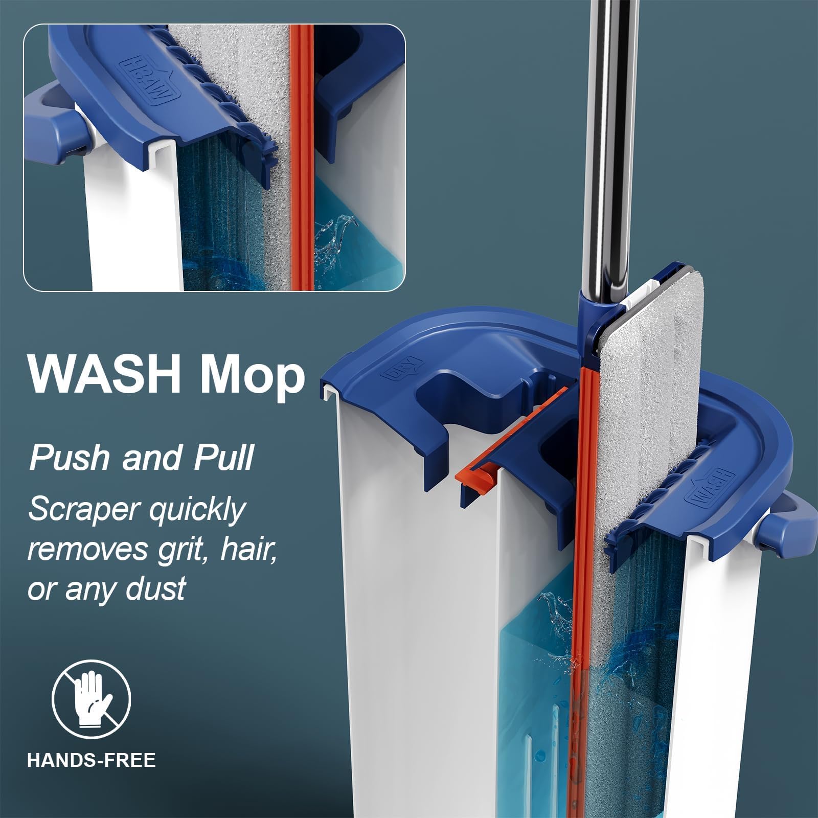 Easywring - Kit de cubo de fregona lavable con 8 giros de microfibra para limpieza de suelos de cocina y casa, ahorro de agua, fácil de secar