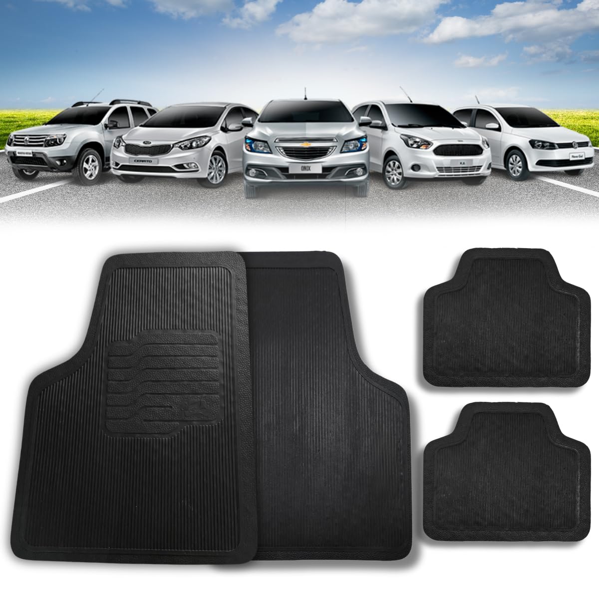 Jogo de Tapetes Universal Borracha Para Todos os Carros Proteção do Assoalho